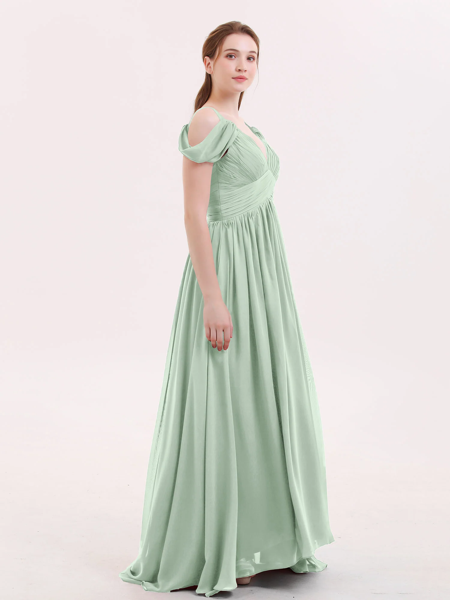 Deep V Neck Sexy Chiffon Dress with Slit-Agave - Image 3