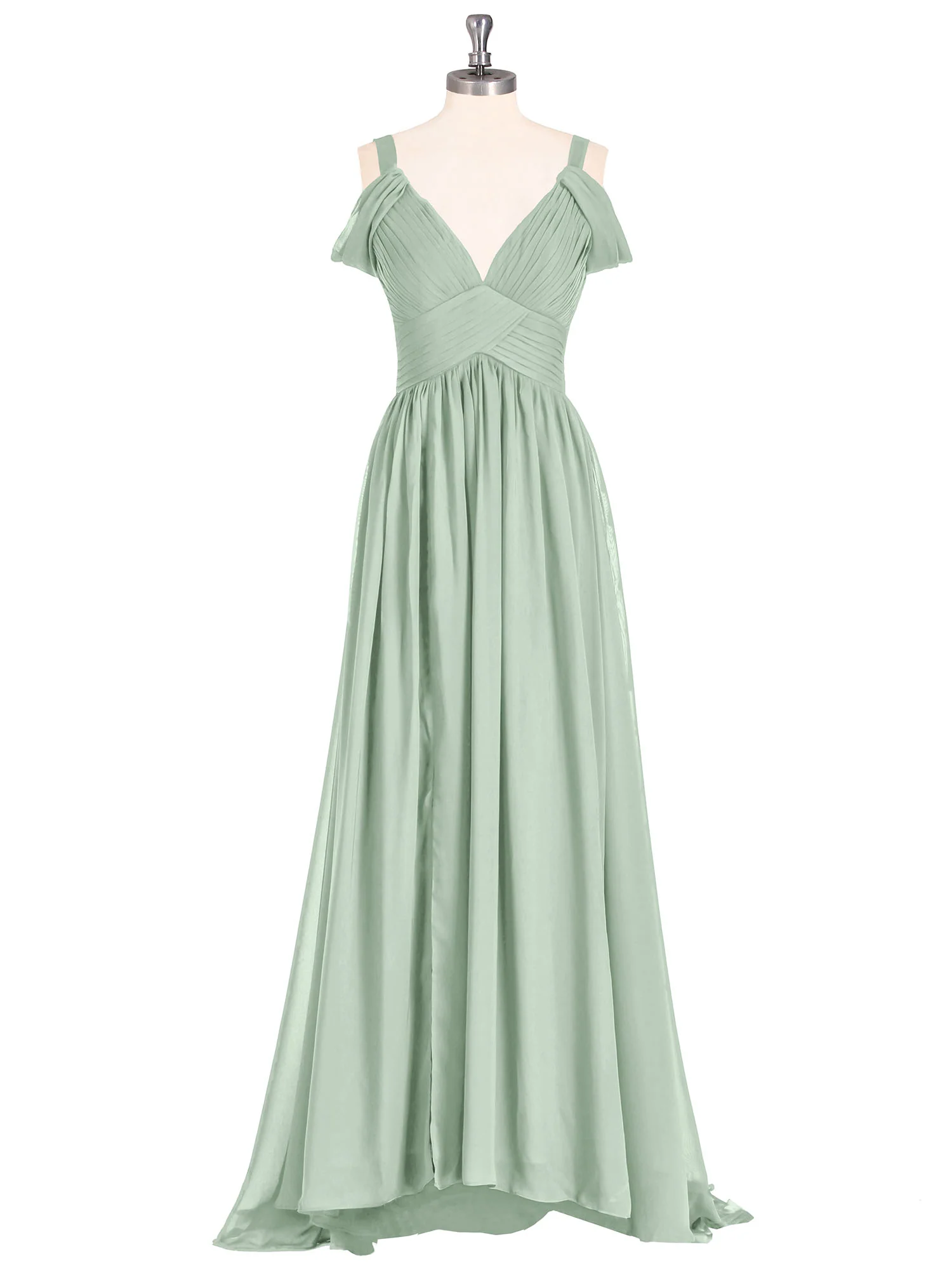 Deep V Neck Sexy Chiffon Dress with Slit-Agave - Image 4
