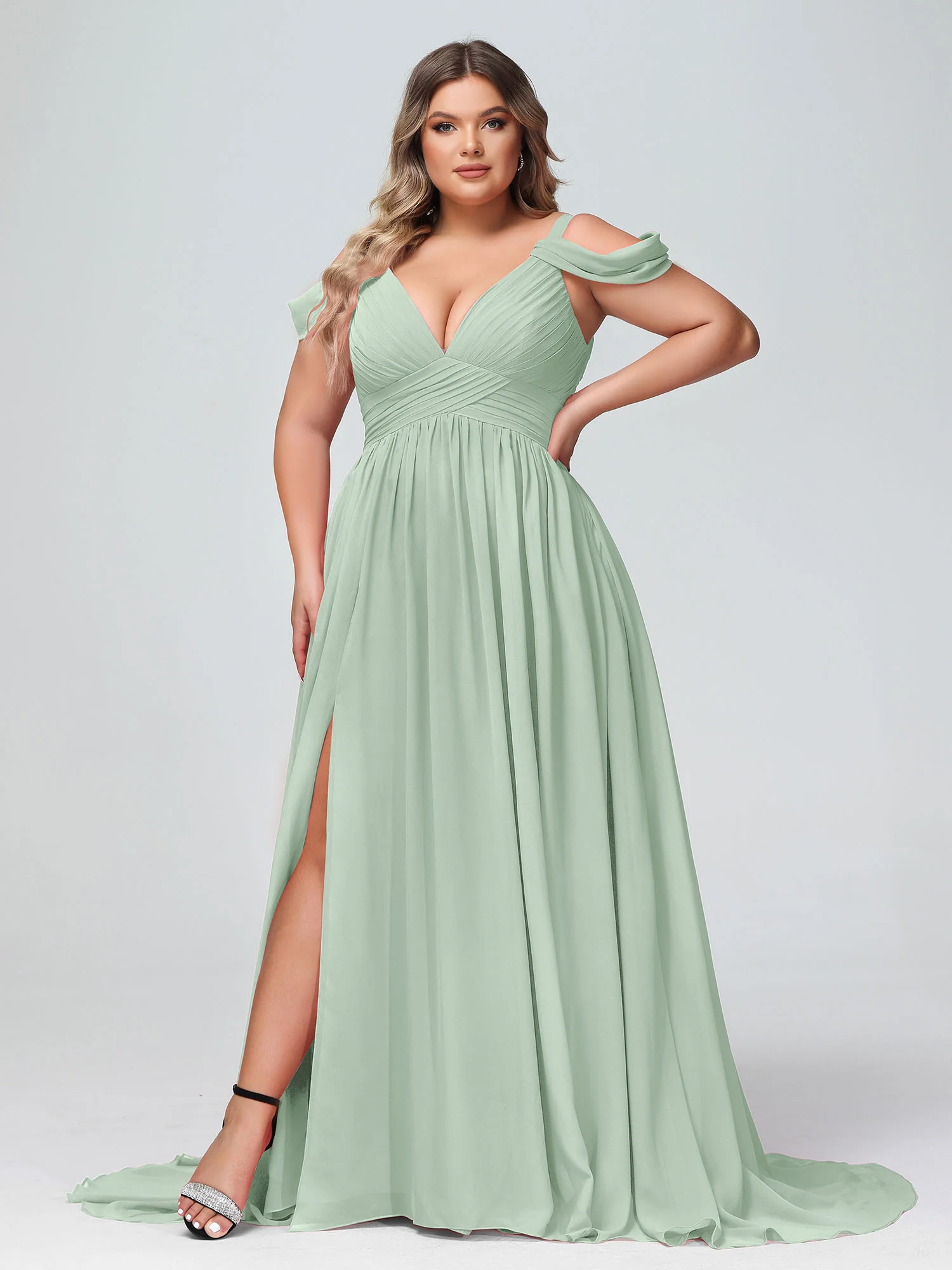 Deep V Neck Sexy Chiffon Dress with Slit-Agave - Image 7