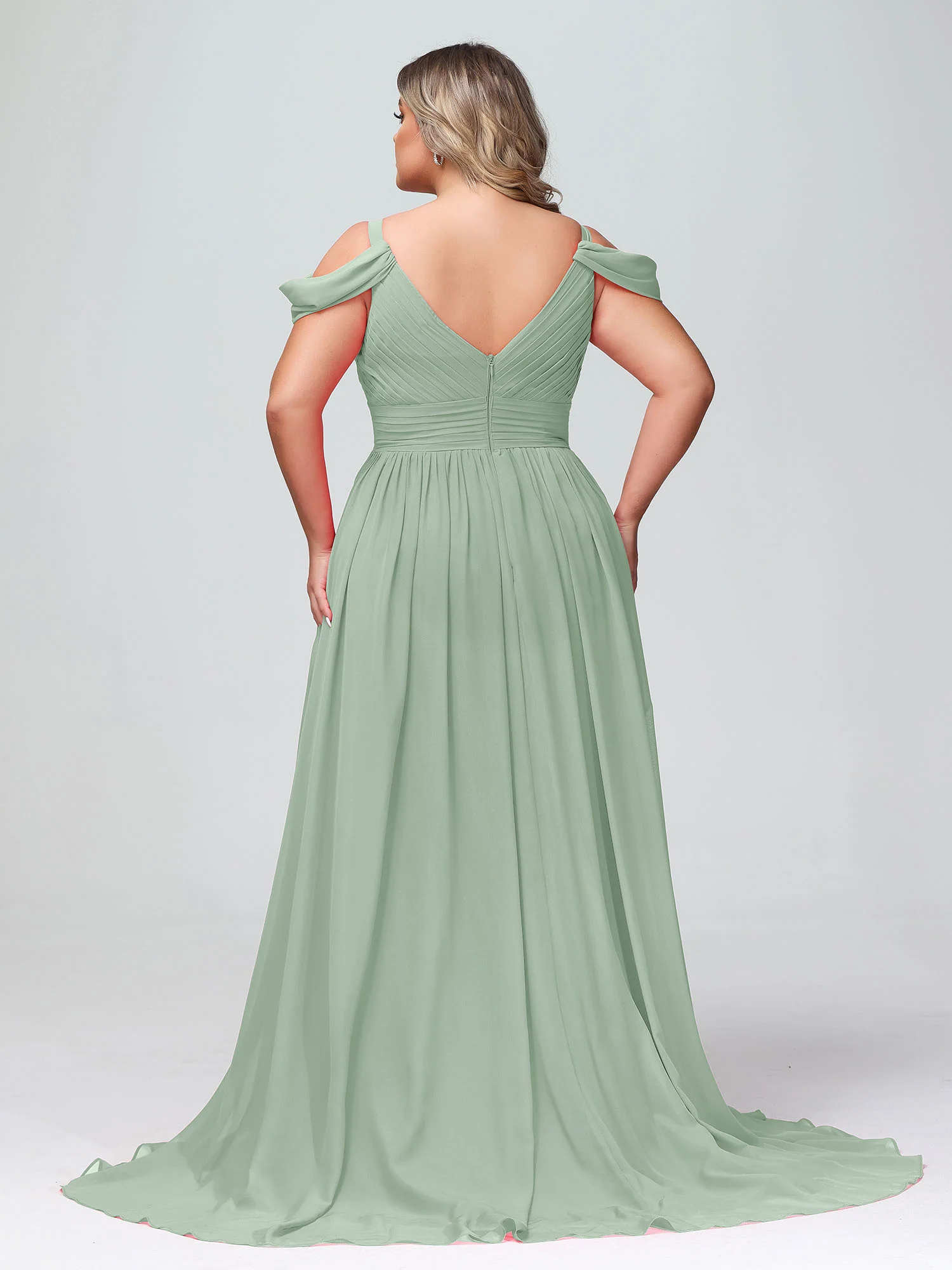 Deep V Neck Sexy Chiffon Dress with Slit-Agave - Image 8