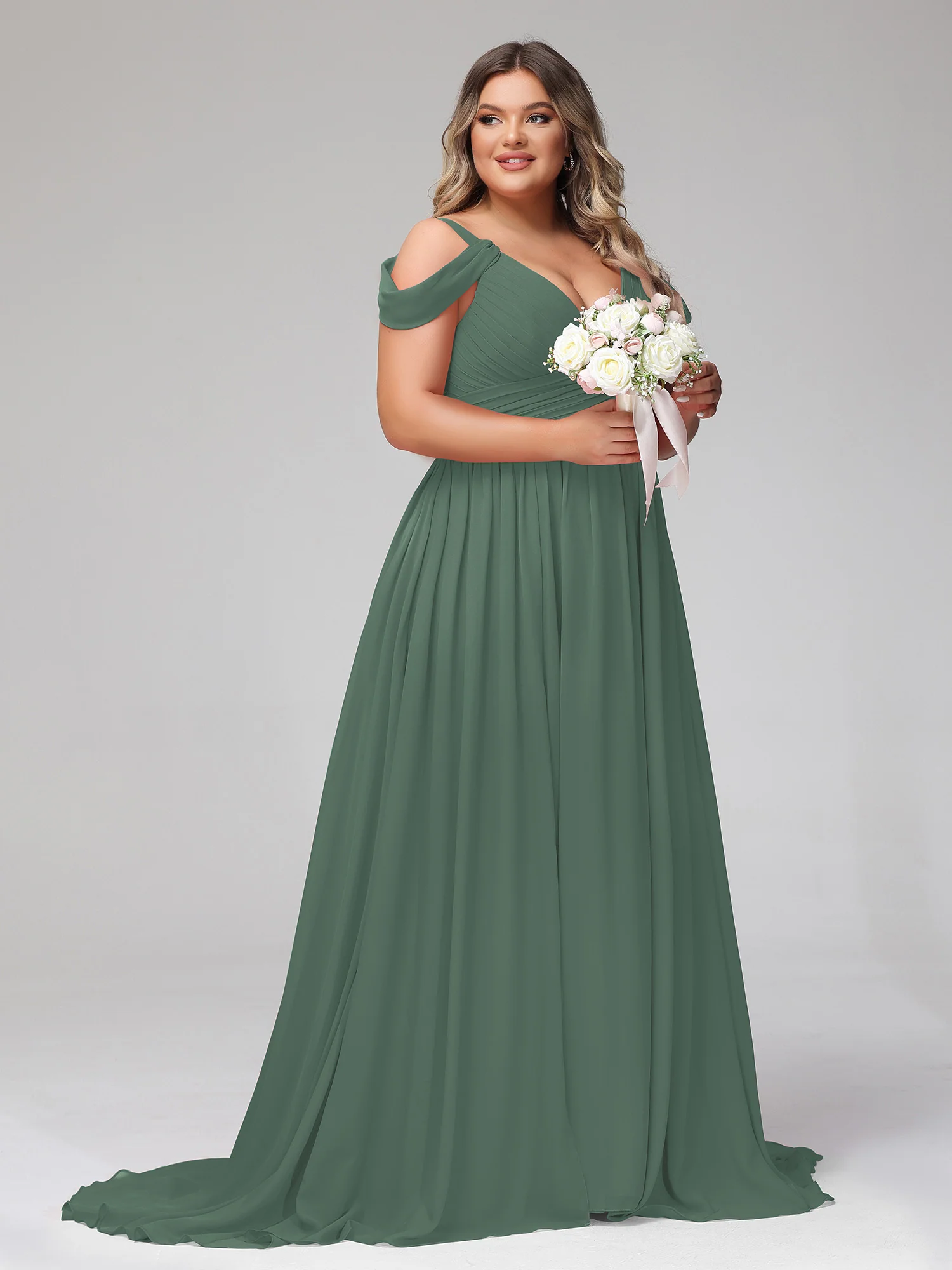 Deep V Neck Sexy Chiffon Dress with Slit-Eucalyptus - Image 11