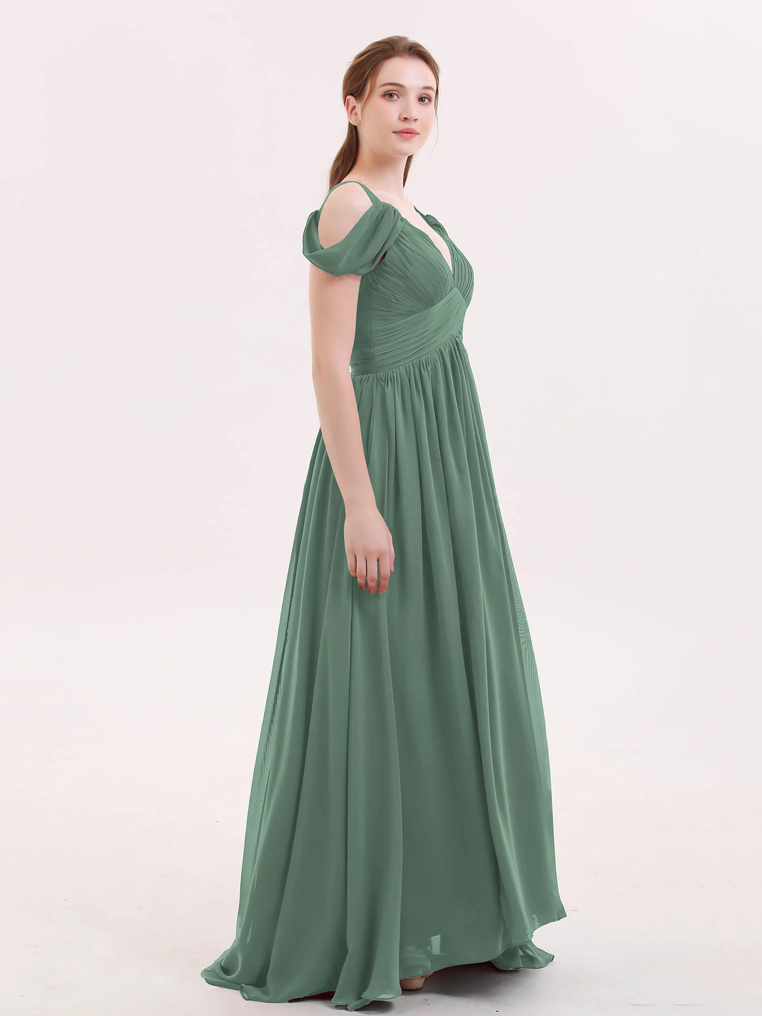 Deep V Neck Sexy Chiffon Dress with Slit-Eucalyptus - Image 3