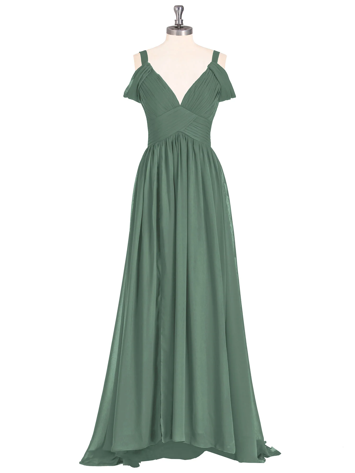 Deep V Neck Sexy Chiffon Dress with Slit-Eucalyptus - Image 4