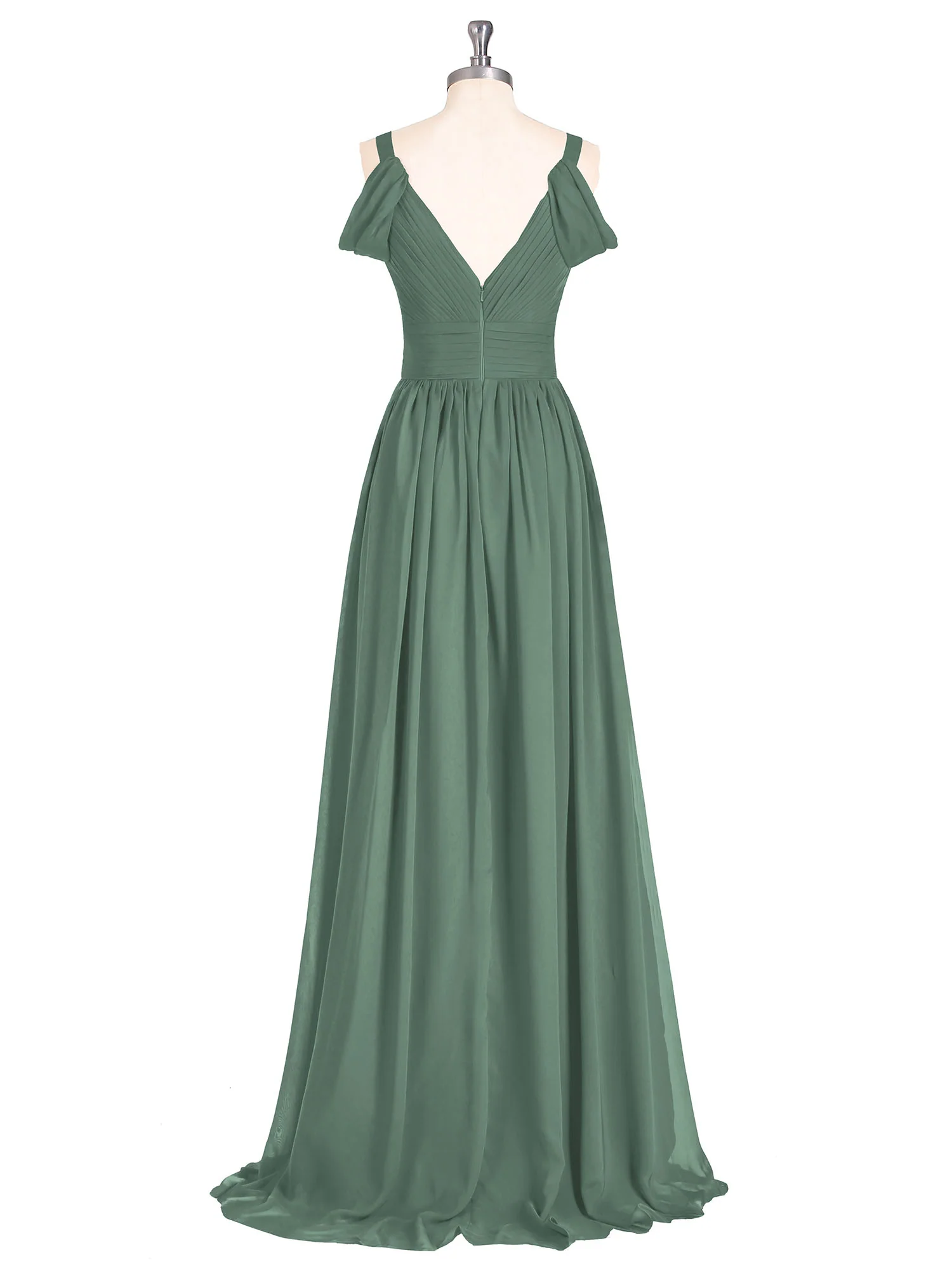 Deep V Neck Sexy Chiffon Dress with Slit-Eucalyptus - Image 5
