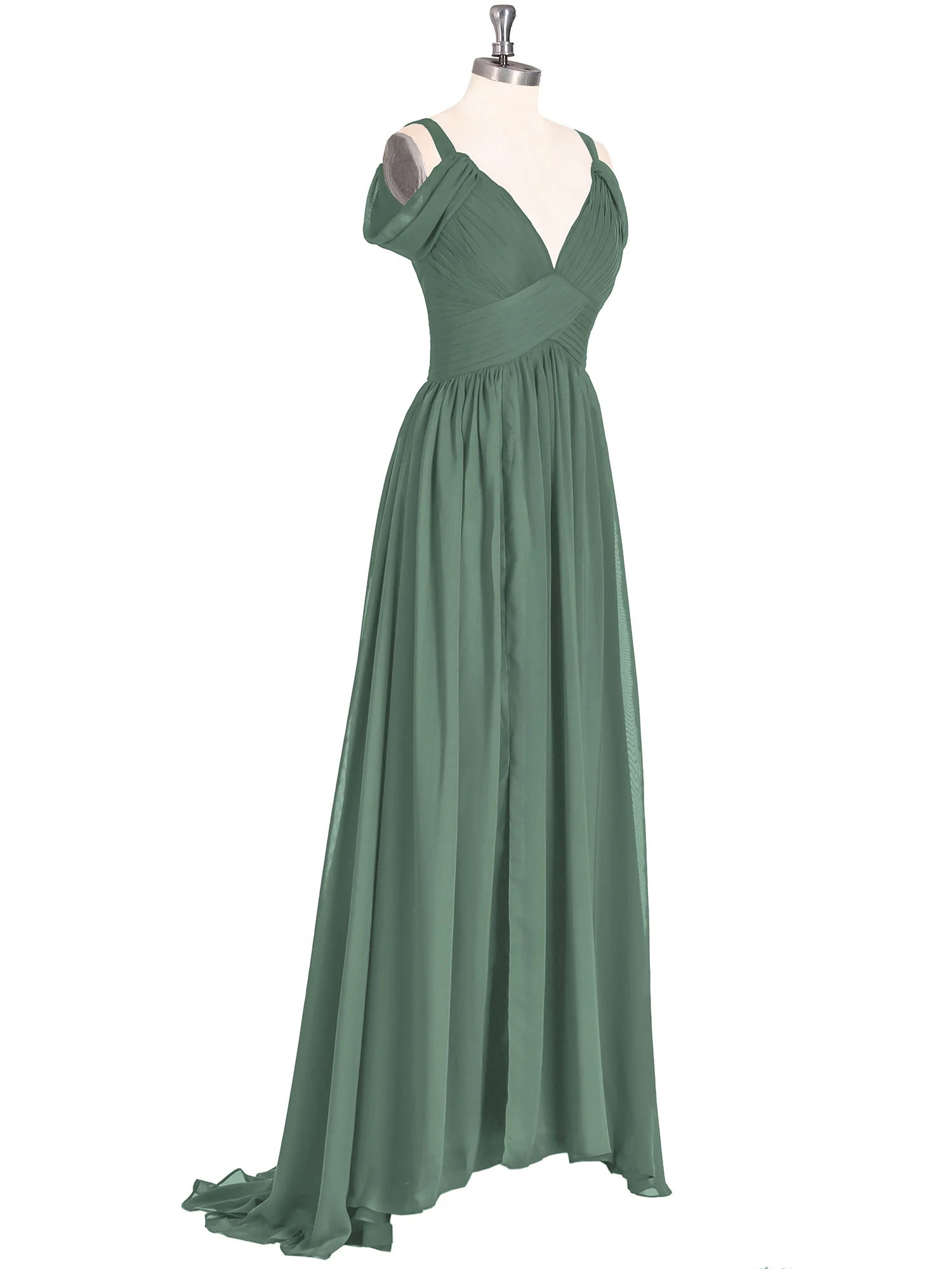 Deep V Neck Sexy Chiffon Dress with Slit-Eucalyptus - Image 6