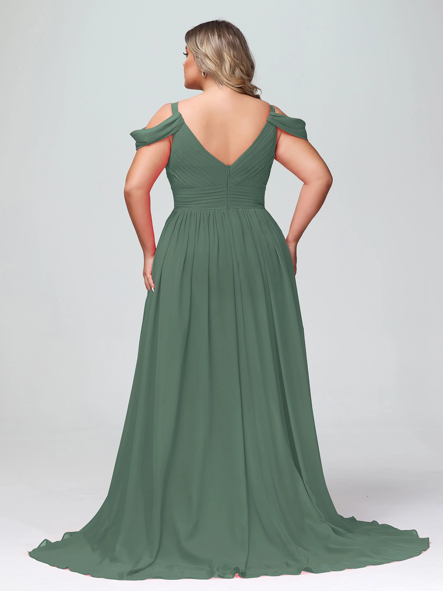 Deep V Neck Sexy Chiffon Dress with Slit-Eucalyptus - Image 8