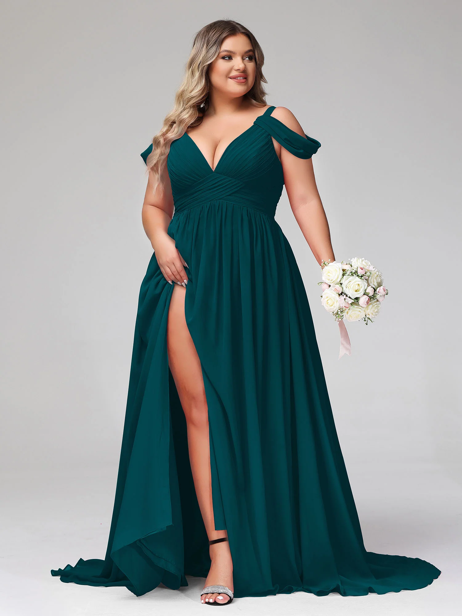 Deep V Neck Sexy Chiffon Dress with Slit-Pine - Image 10