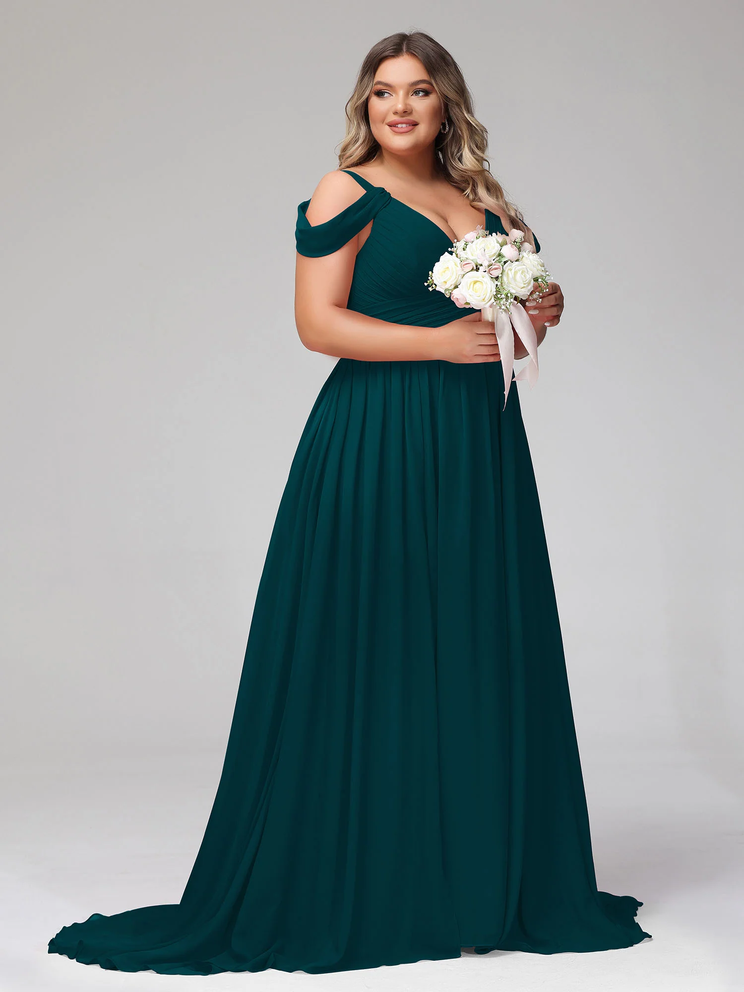 Deep V Neck Sexy Chiffon Dress with Slit-Pine - Image 11