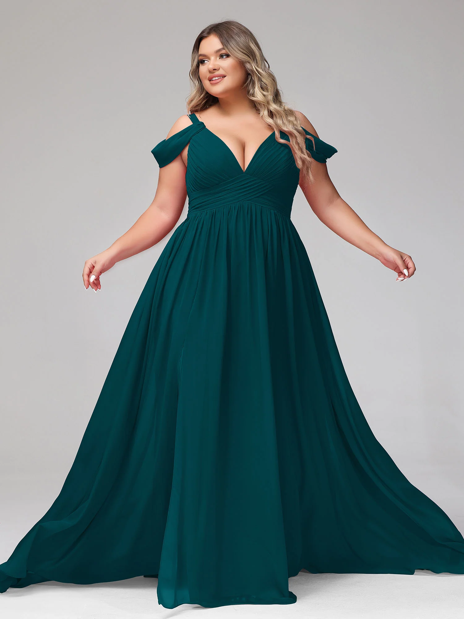 Deep V Neck Sexy Chiffon Dress with Slit-Pine - Image 12