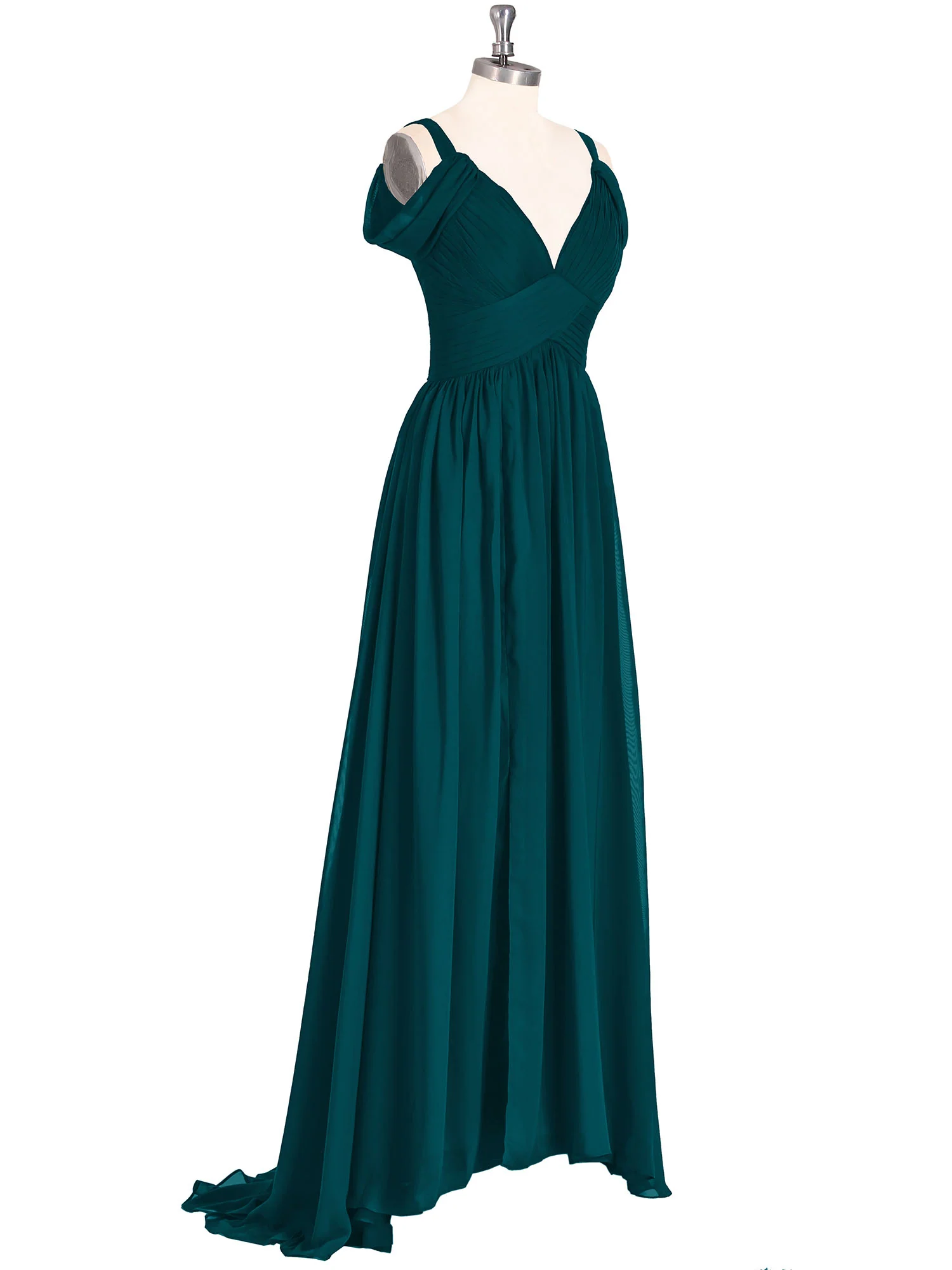 Deep V Neck Sexy Chiffon Dress with Slit-Pine - Image 6