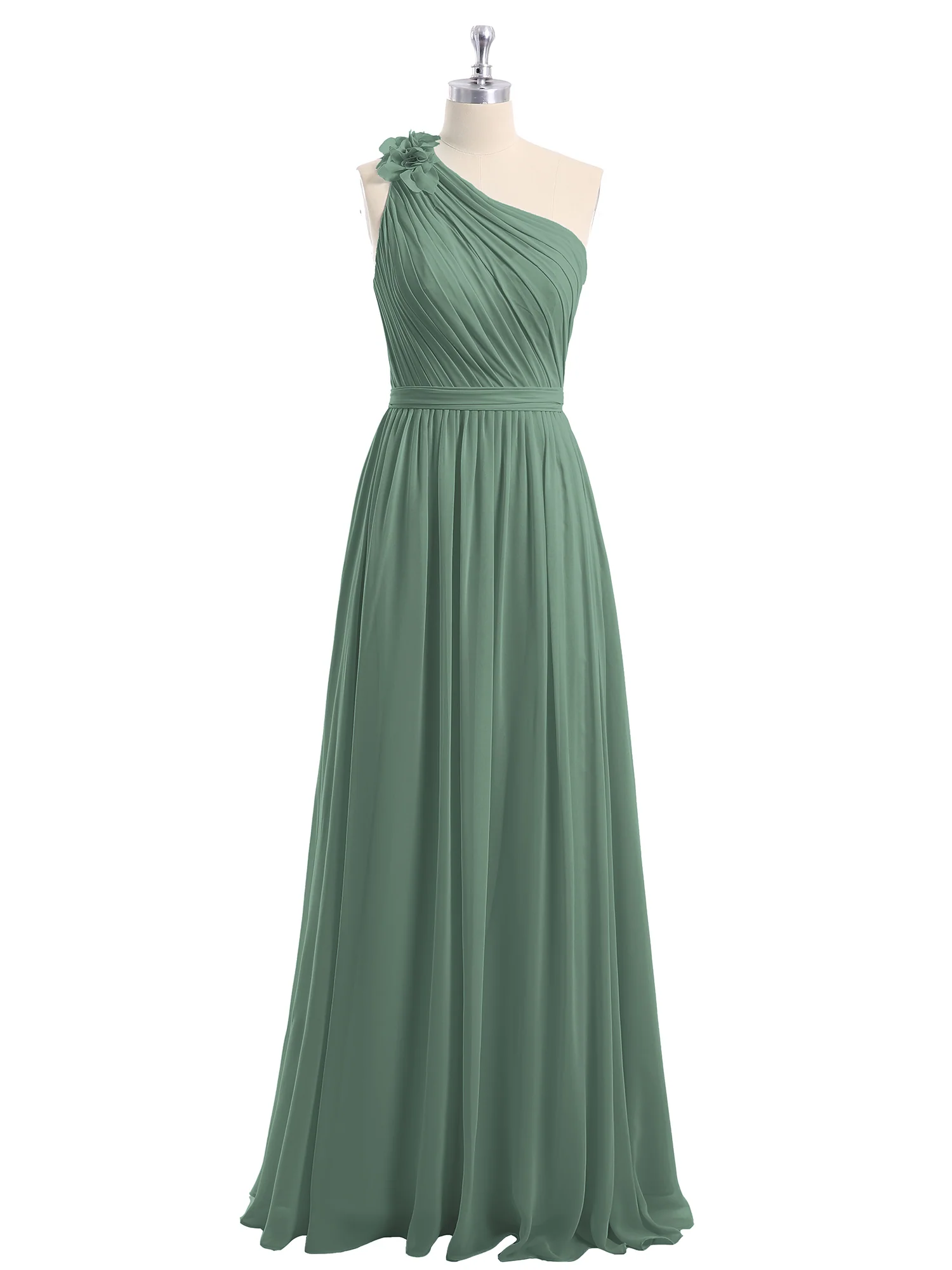 One Flower Shoulder Chiffon Dresses with Pocket Eucalyptus - Image 4