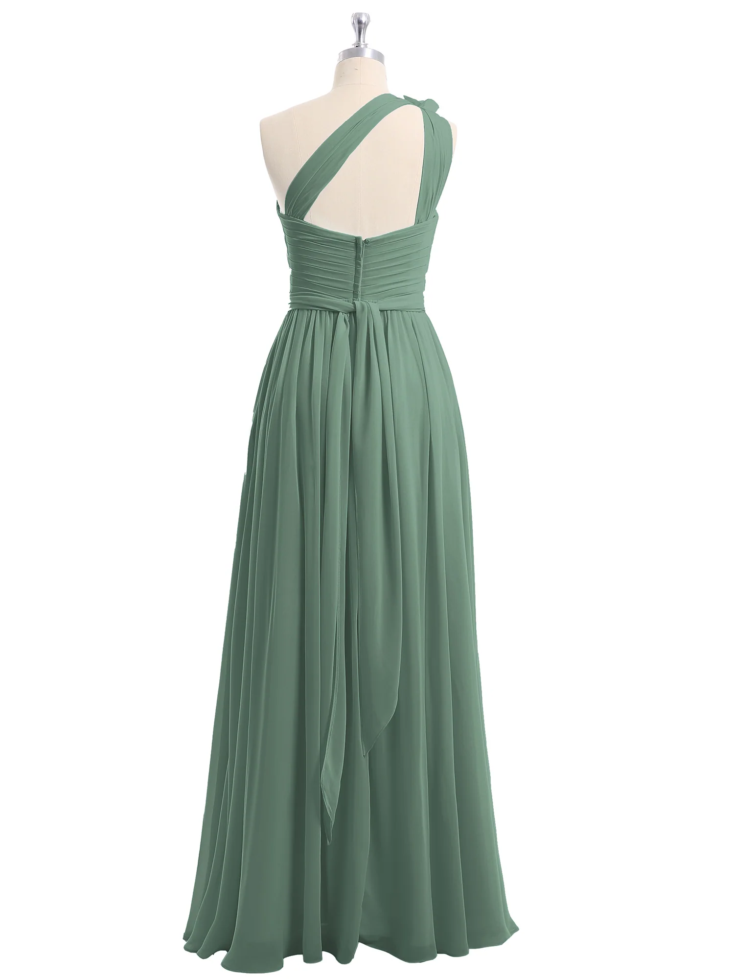 One Flower Shoulder Chiffon Dresses with Pocket Eucalyptus - Image 5