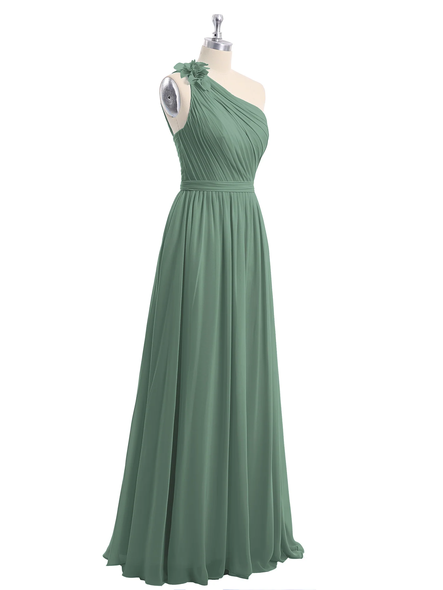 One Flower Shoulder Chiffon Dresses with Pocket Eucalyptus - Image 6