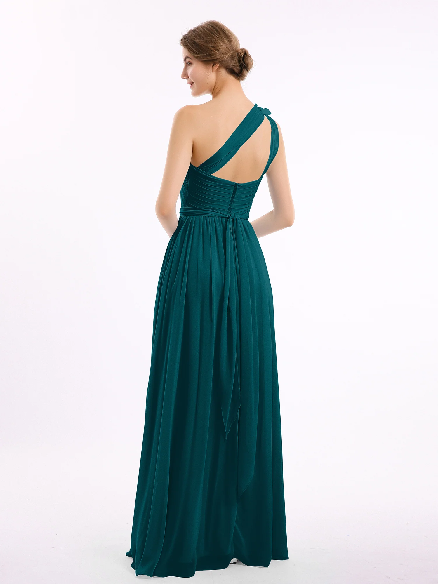 One Flower Shoulder Chiffon Dresses with Pocket Pine - Image 2