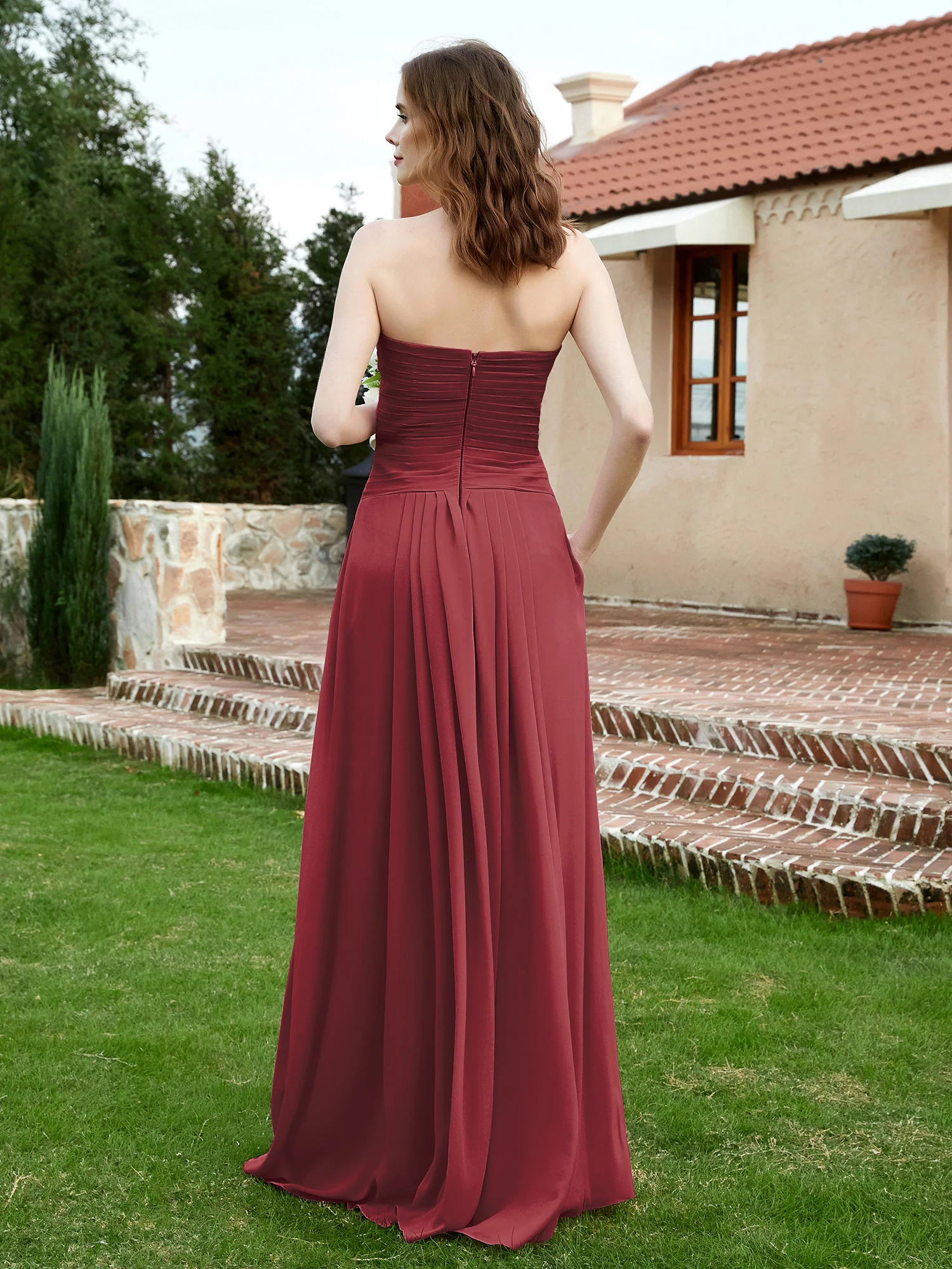 Strapless Sweetheart Neck Chiffon Bridesmaid Gown-Cinnamon Rose Plus Size - Image 2