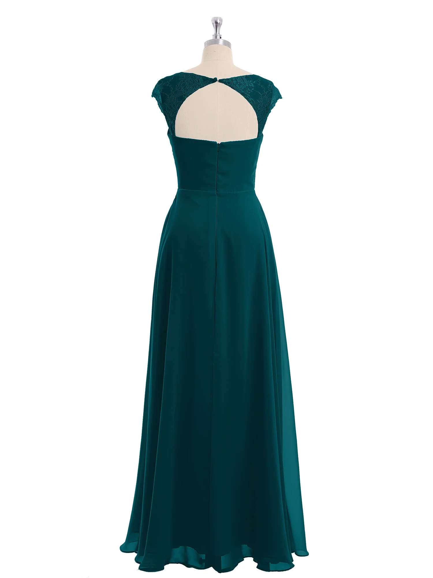Chiffon Bridesmaid Dresses with Lace Cap Sleeves-Pine - Image 5