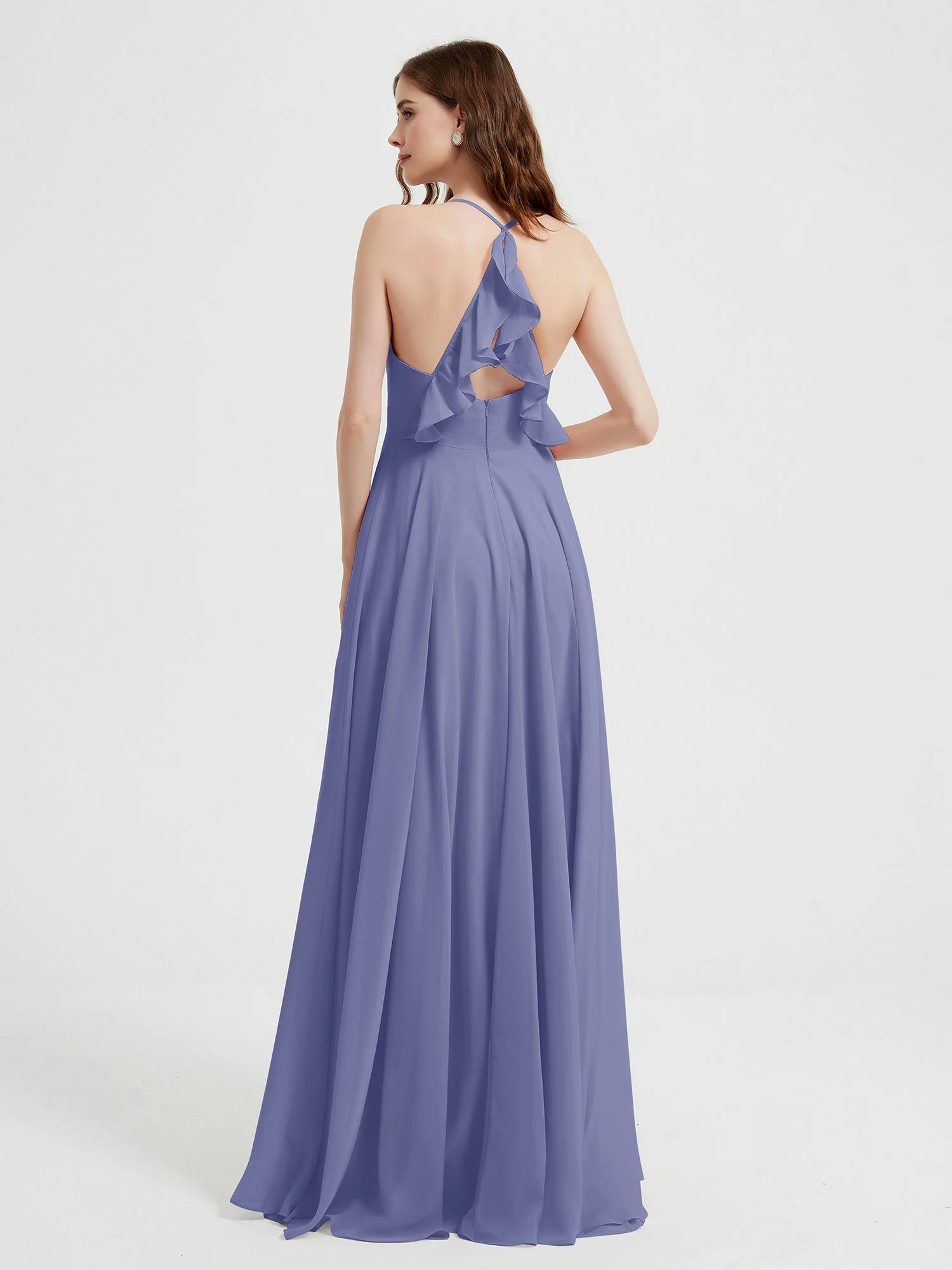 V-neck Cross Back Chiffon Bridesmaid Dresses-Periwinkle - Image 2