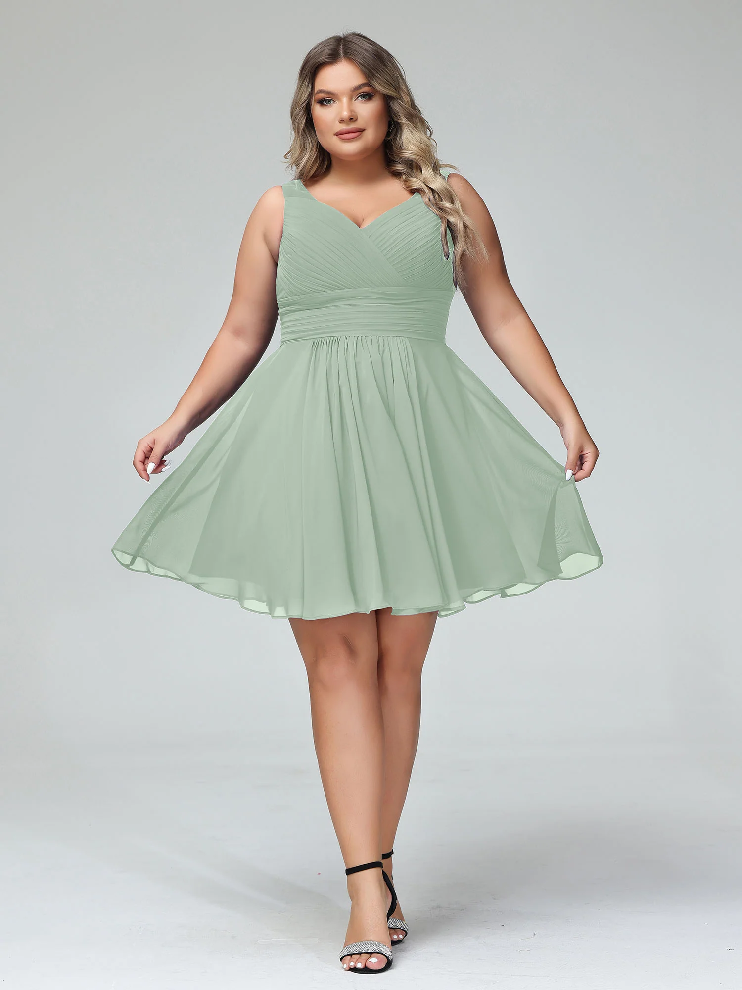 V Neck Chiffon Short Bridesmaid Dresses-Agave - Image 12