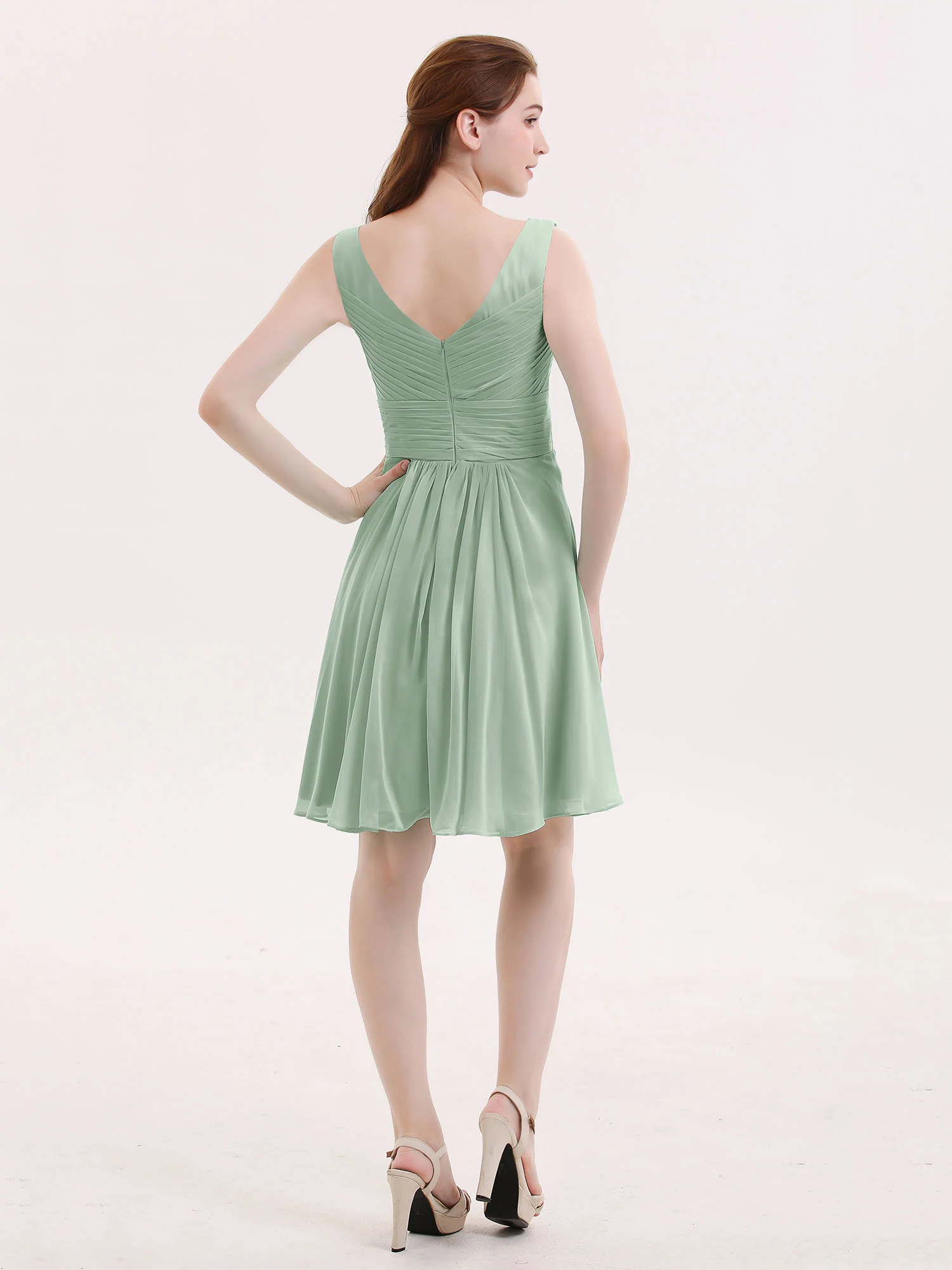 V Neck Chiffon Short Bridesmaid Dresses-Agave - Image 3