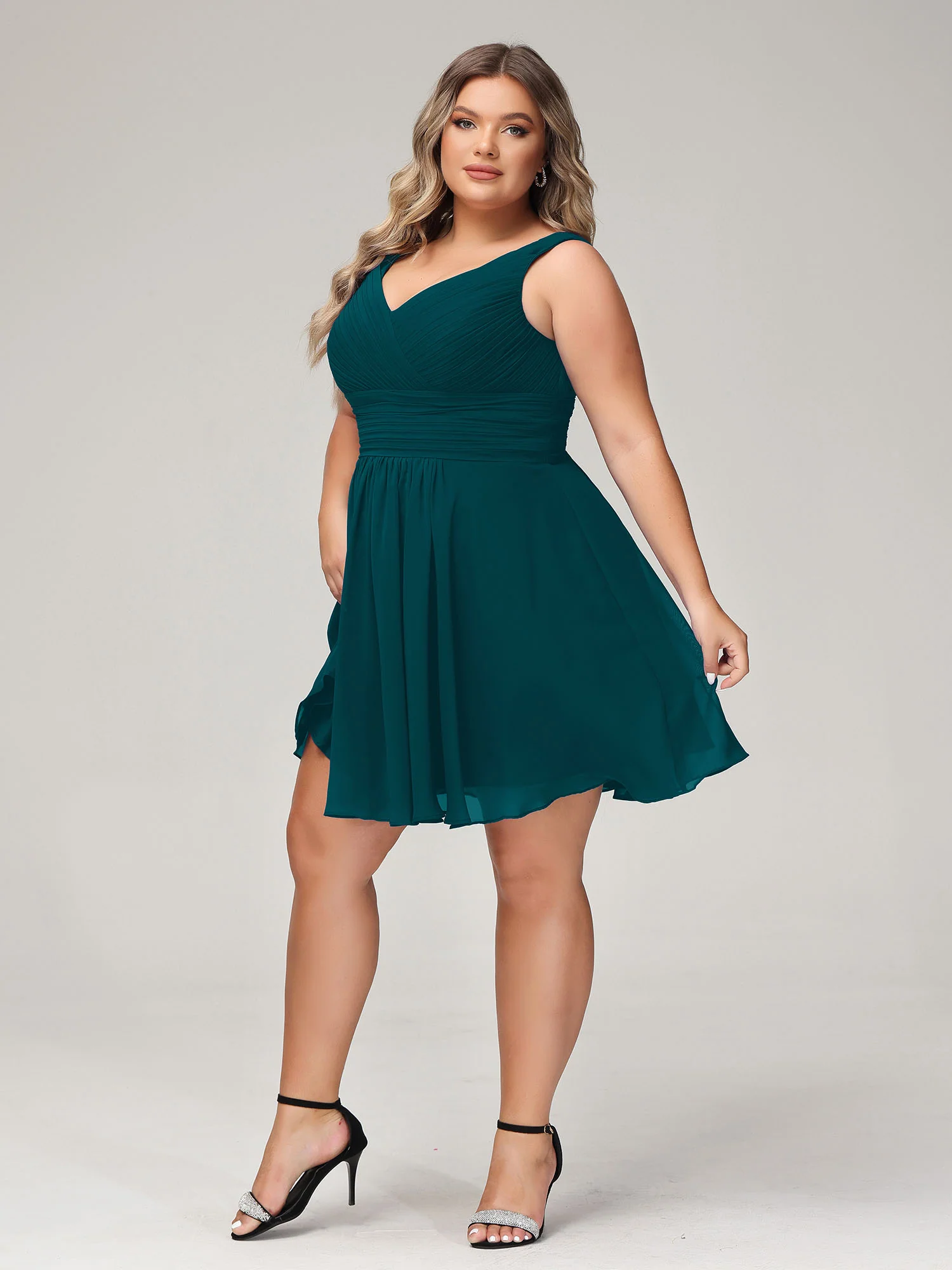 V Neck Chiffon Short Bridesmaid Dresses-Pine - Image 10