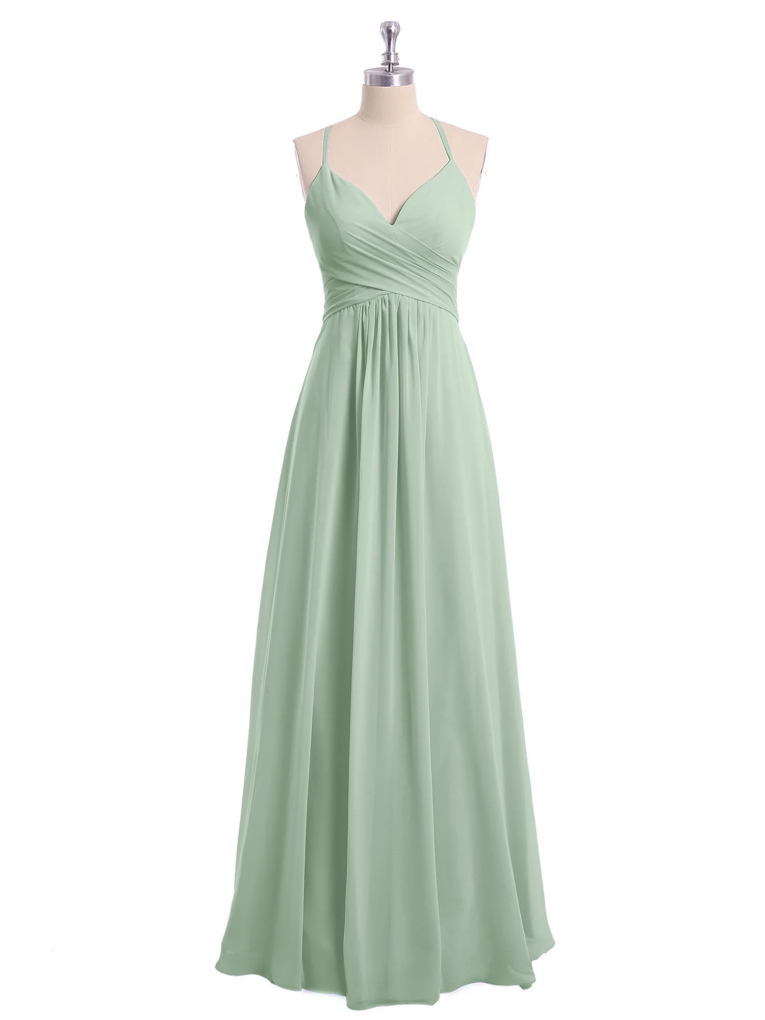 Spaghetti Strap V-neck Chiffon Dresses-Agave - Image 4