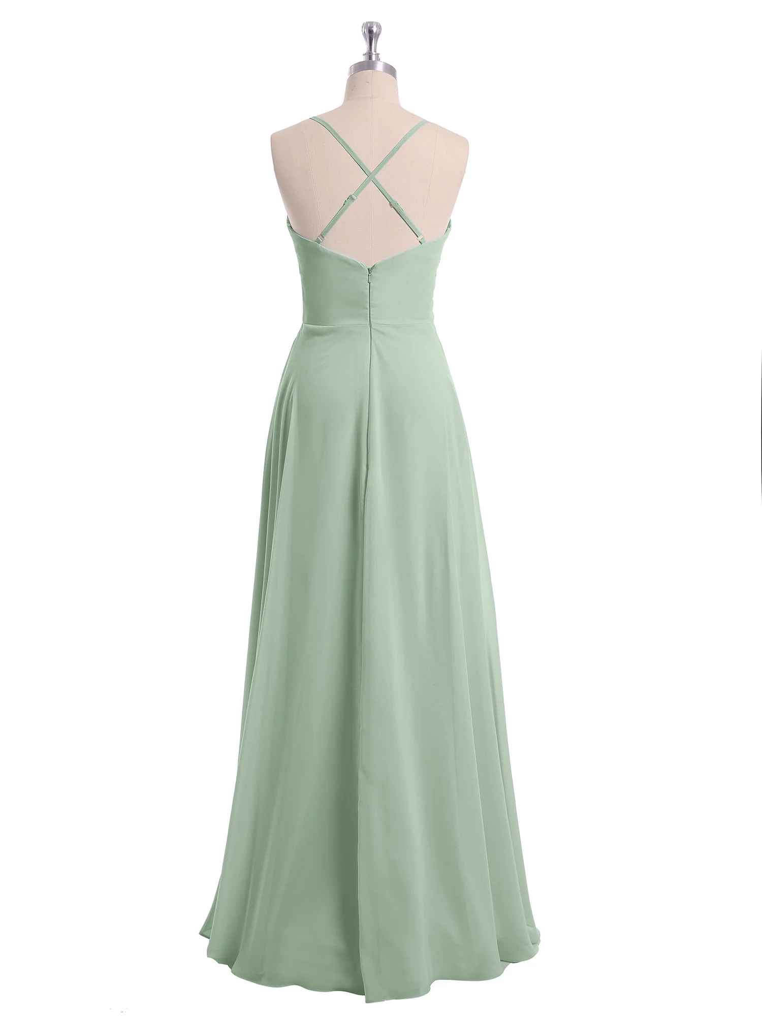Spaghetti Strap V-neck Chiffon Dresses-Agave - Image 5