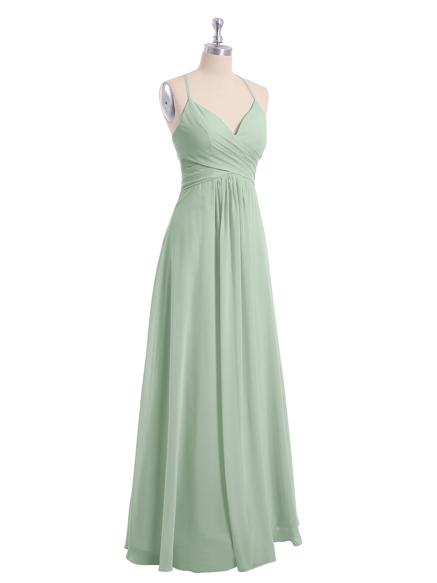 Spaghetti Strap V-neck Chiffon Dresses-Agave - Image 6