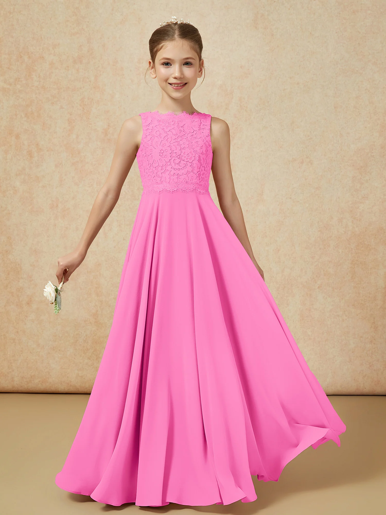 Bateau A-line Floor-length Chiffon Junior Bridesmaid Dress Azalea - Image 5