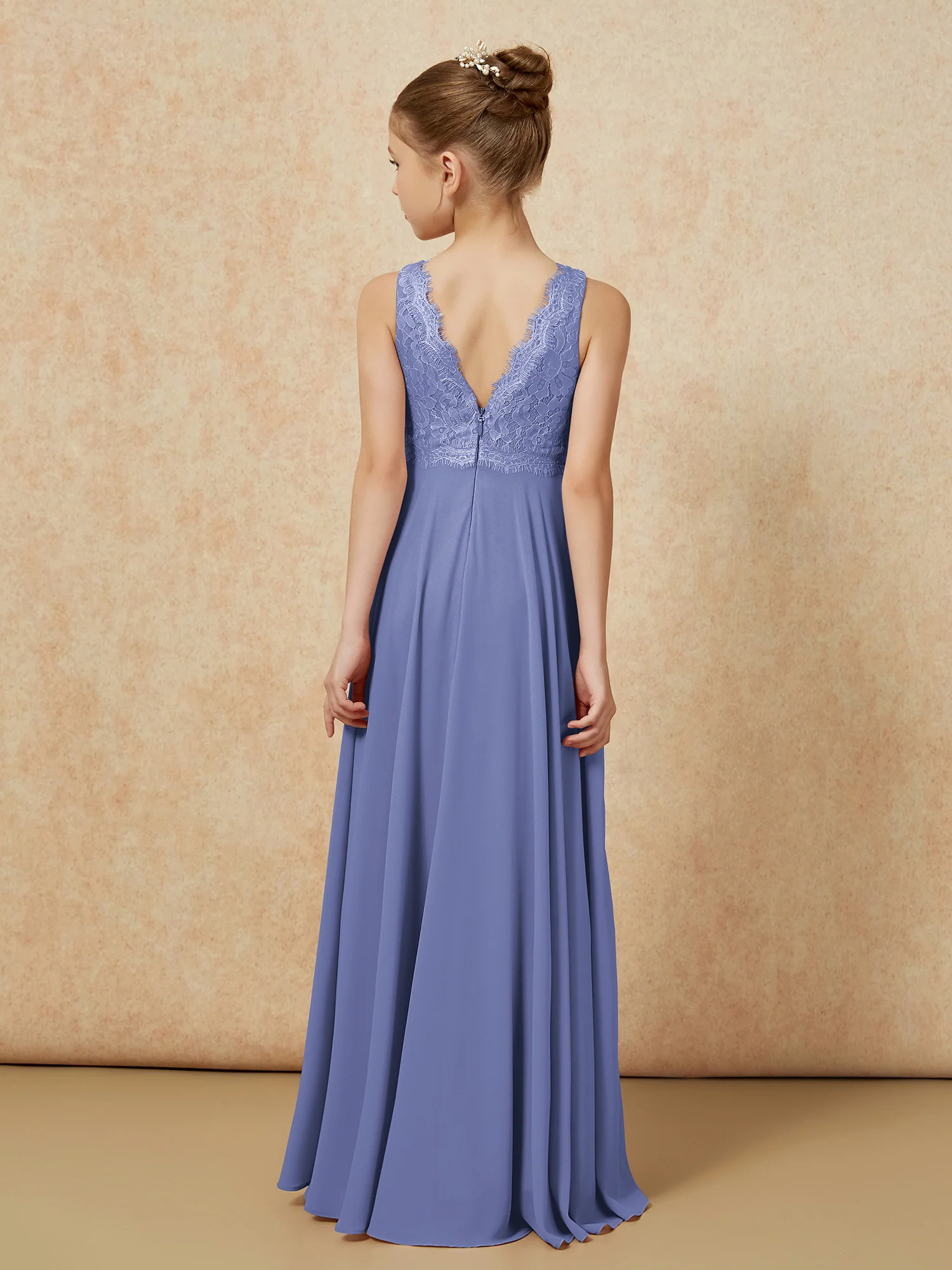 Bateau A-line Floor-length Chiffon Junior Bridesmaid Dress Periwinkle - Image 2