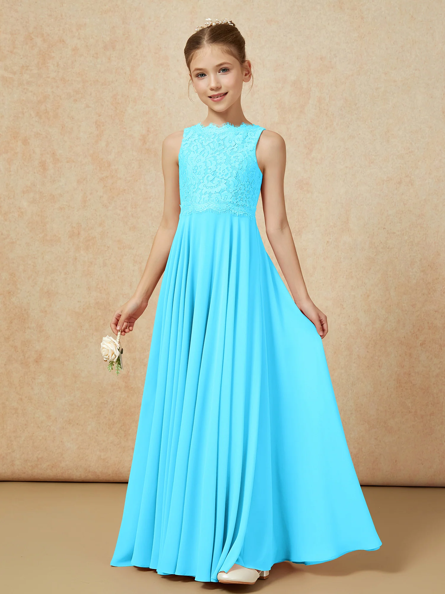Bateau A-line Floor-length Chiffon Junior Bridesmaid Dress Pool - Image 3