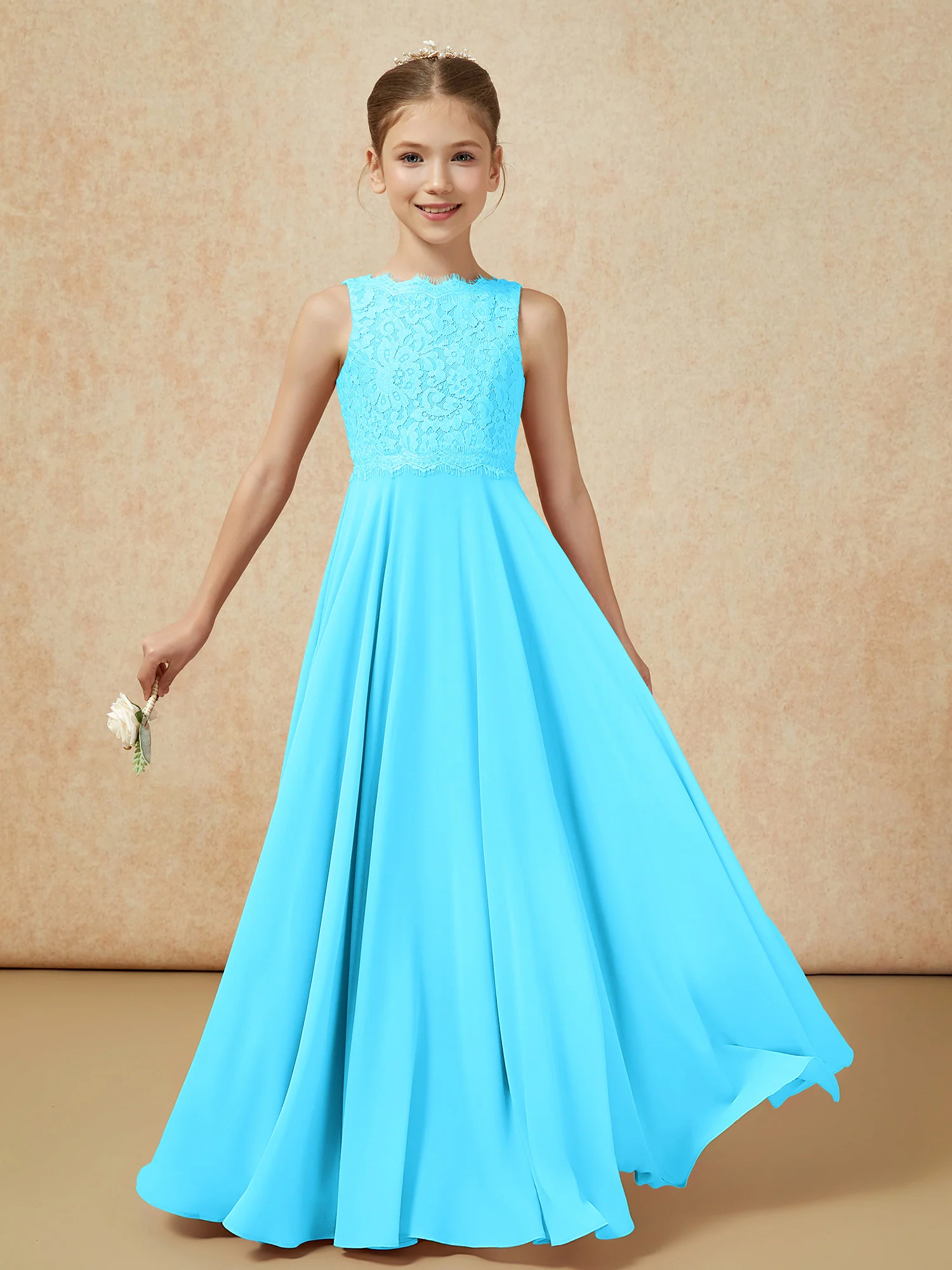 Bateau A-line Floor-length Chiffon Junior Bridesmaid Dress Pool - Image 5