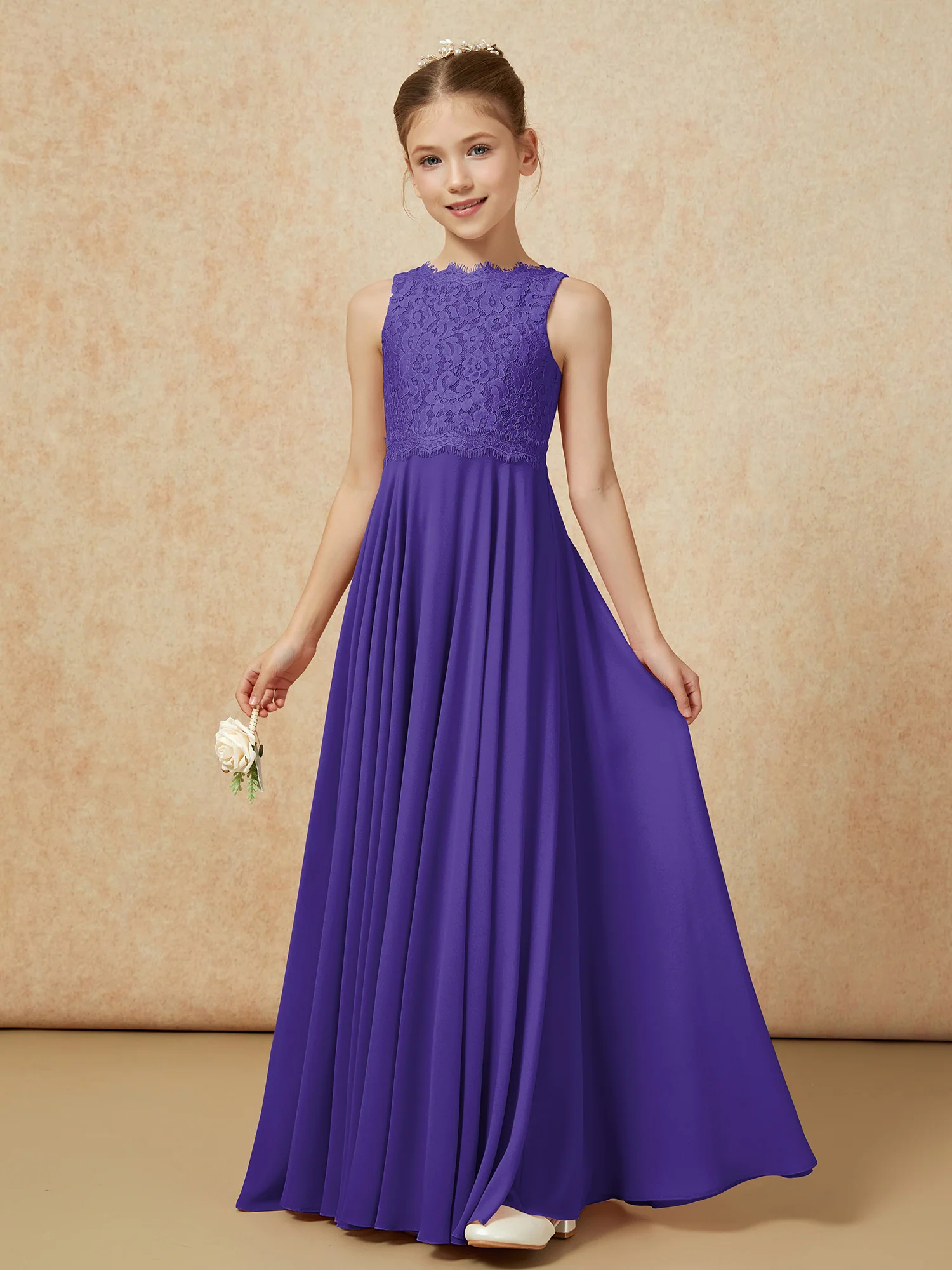 Bateau A-line Floor-length Chiffon Junior Bridesmaid Dress Regency - Image 3