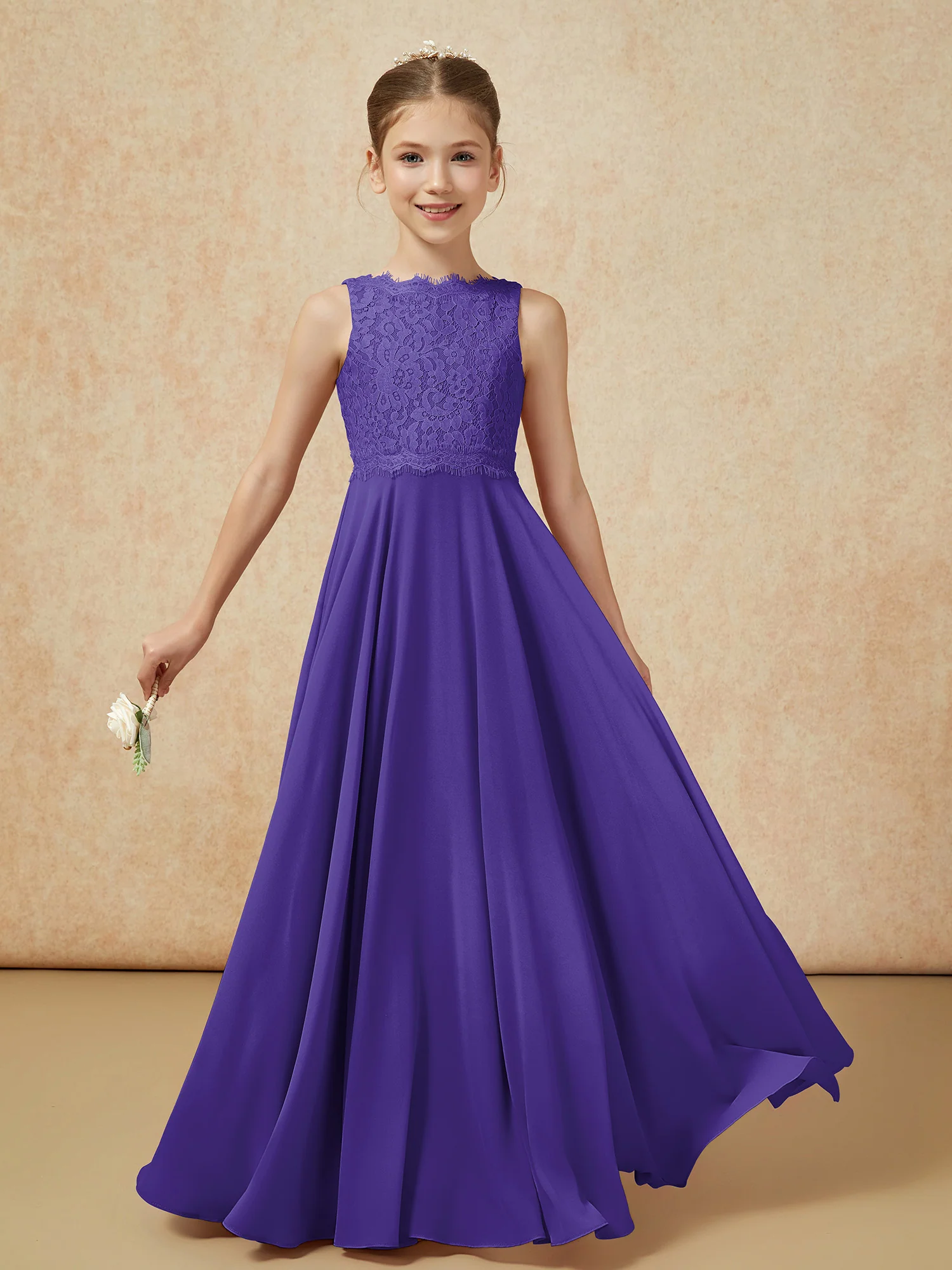 Bateau A-line Floor-length Chiffon Junior Bridesmaid Dress Regency - Image 5
