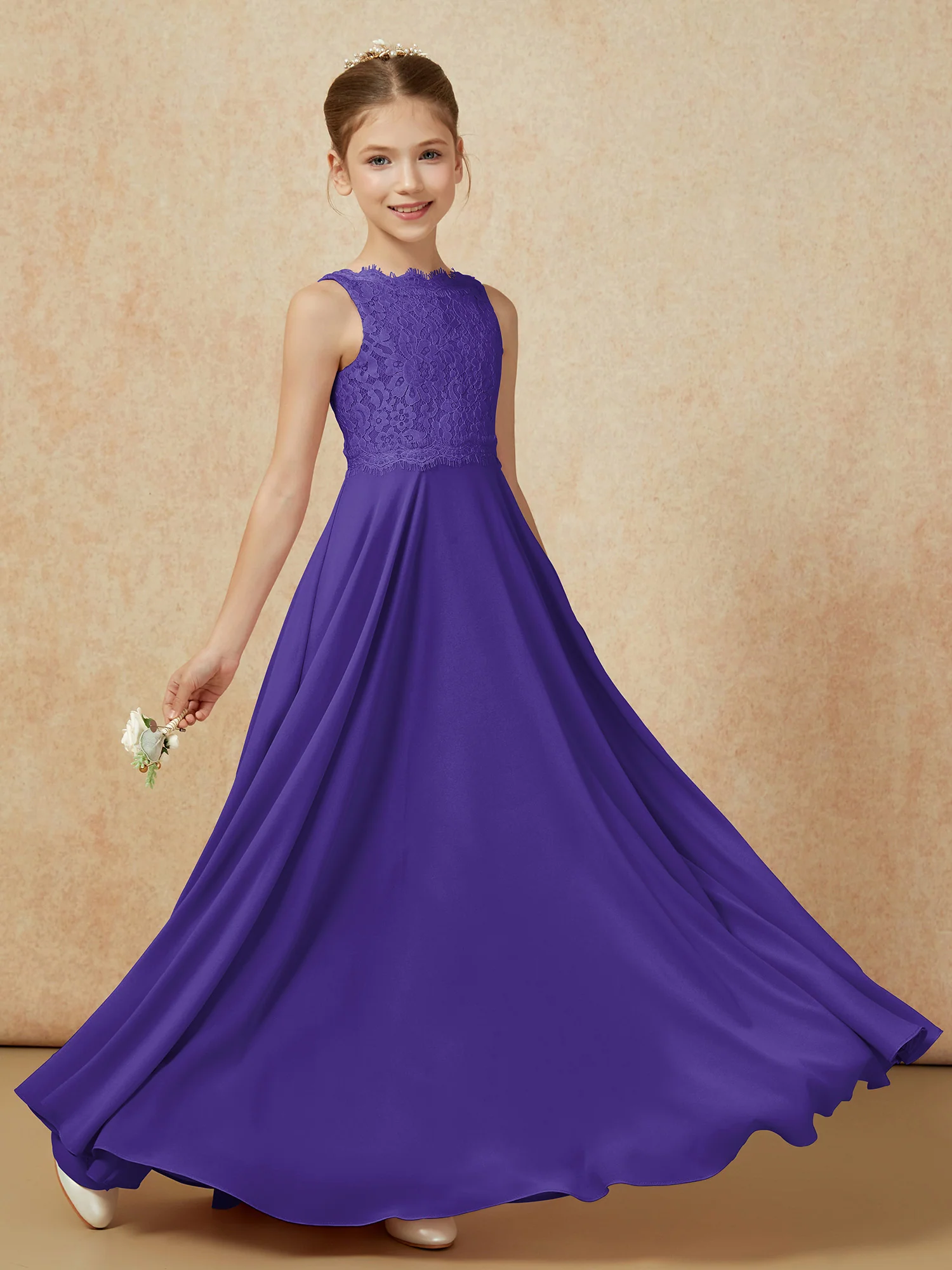 Bateau A-line Floor-length Chiffon Junior Bridesmaid Dress Regency - Image 6