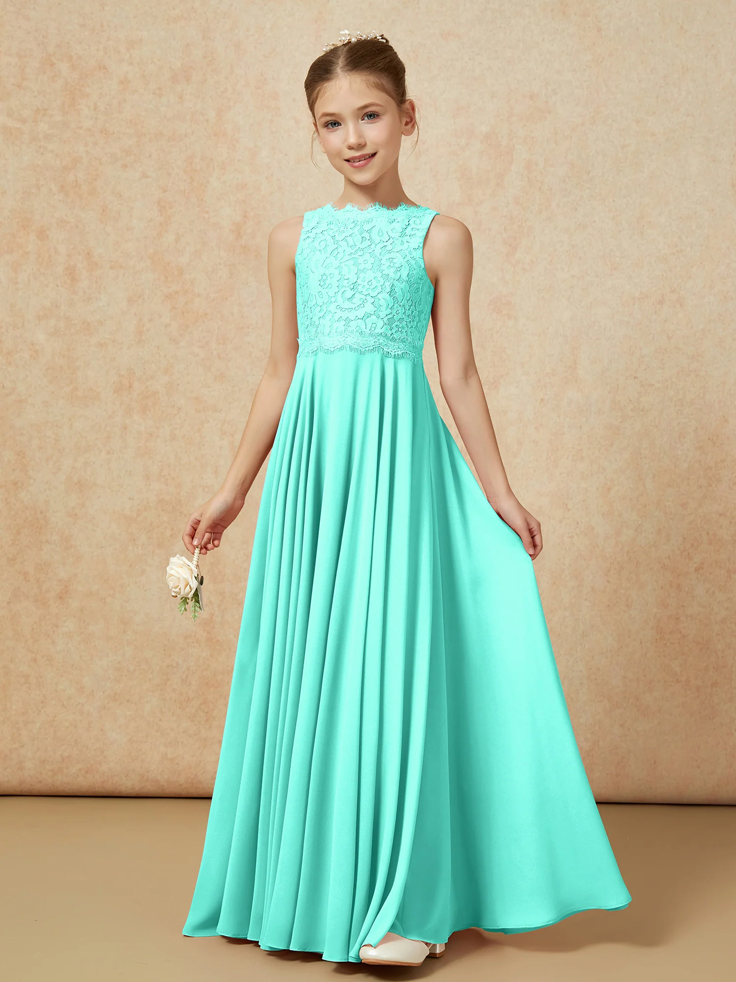 Bateau A-line Floor-length Chiffon Junior Bridesmaid Dress Spa - Image 3