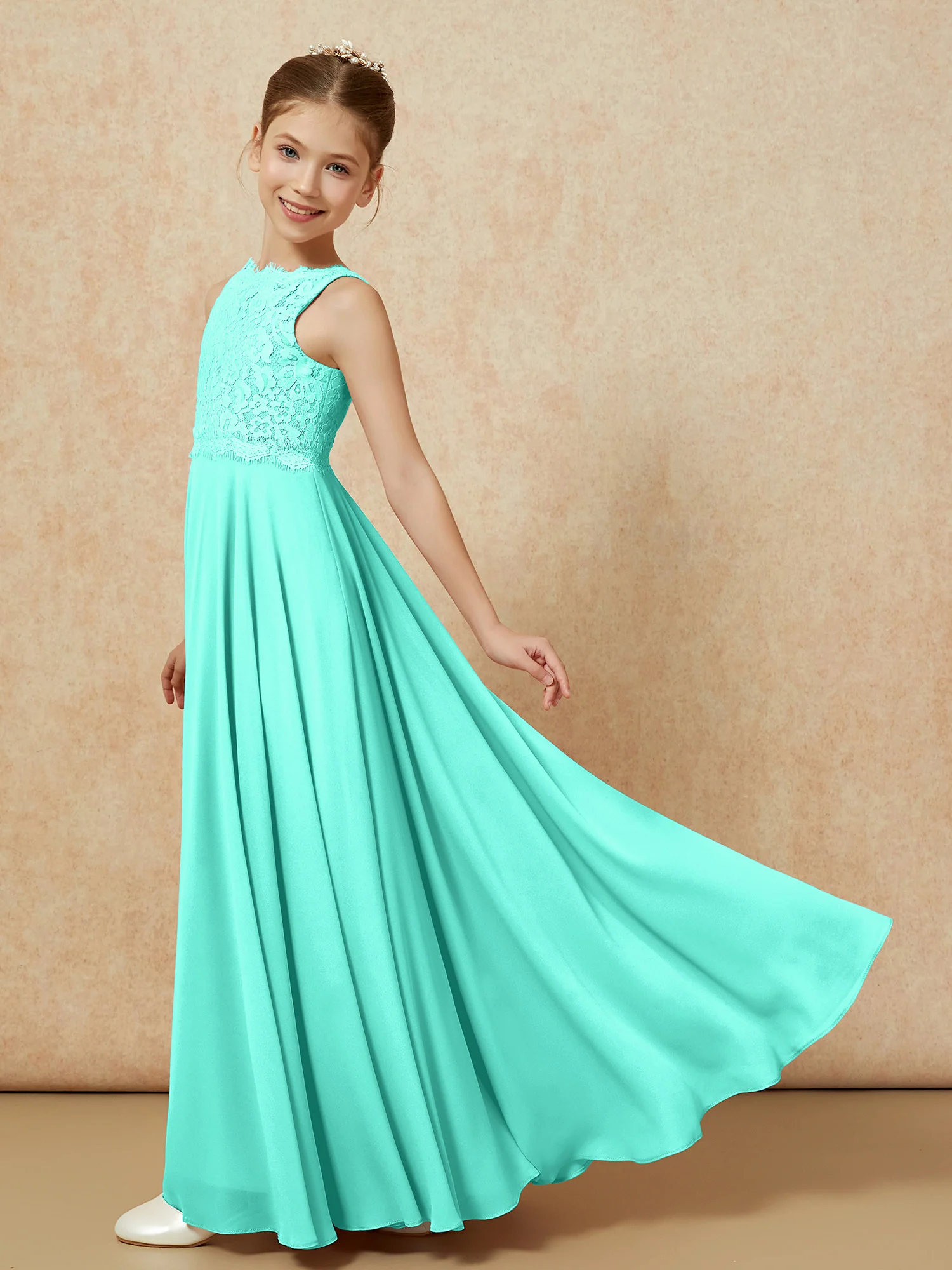 Bateau A-line Floor-length Chiffon Junior Bridesmaid Dress Spa - Image 4