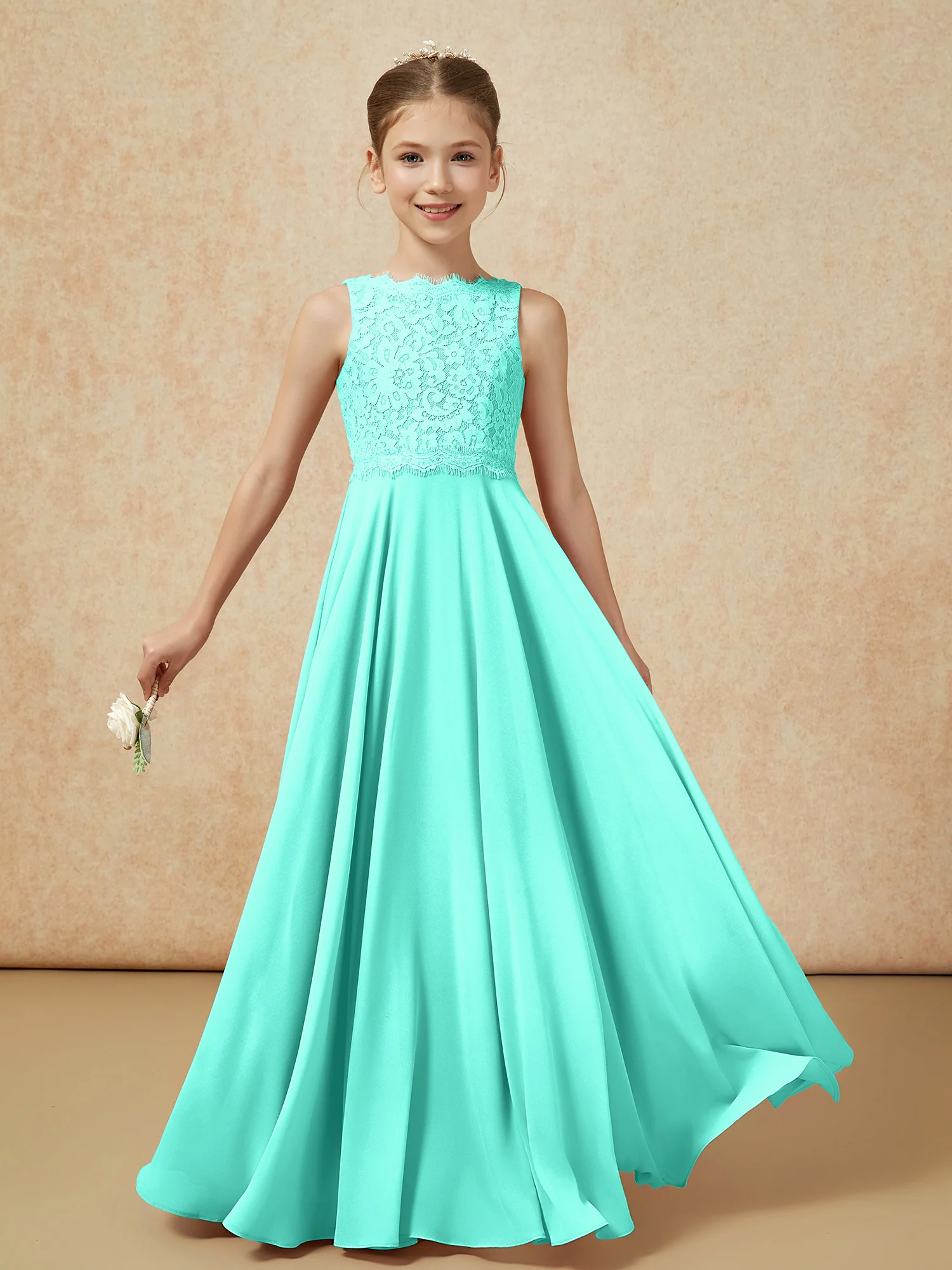 Bateau A-line Floor-length Chiffon Junior Bridesmaid Dress Spa - Image 5