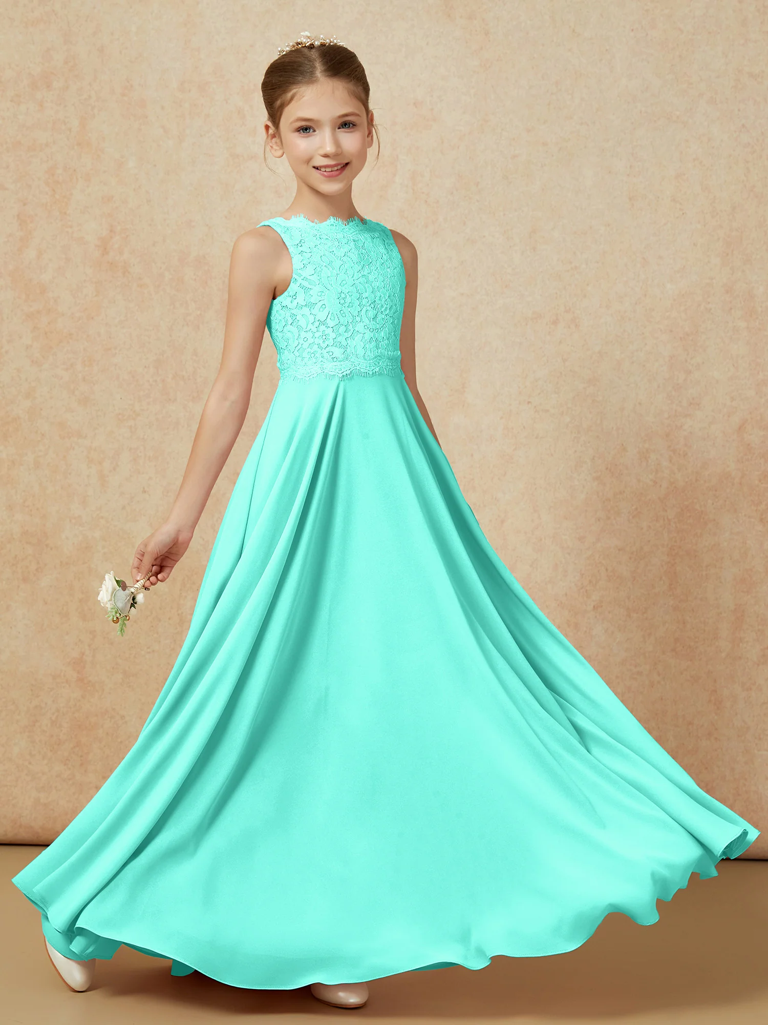 Bateau A-line Floor-length Chiffon Junior Bridesmaid Dress Spa - Image 6