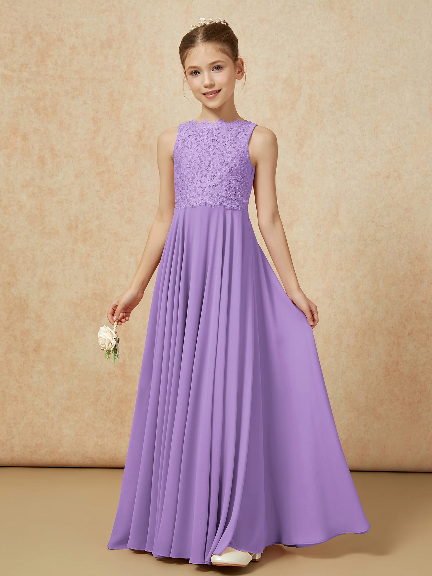Bateau A-line Floor-length Chiffon Junior Bridesmaid Dress Tahiti - Image 3