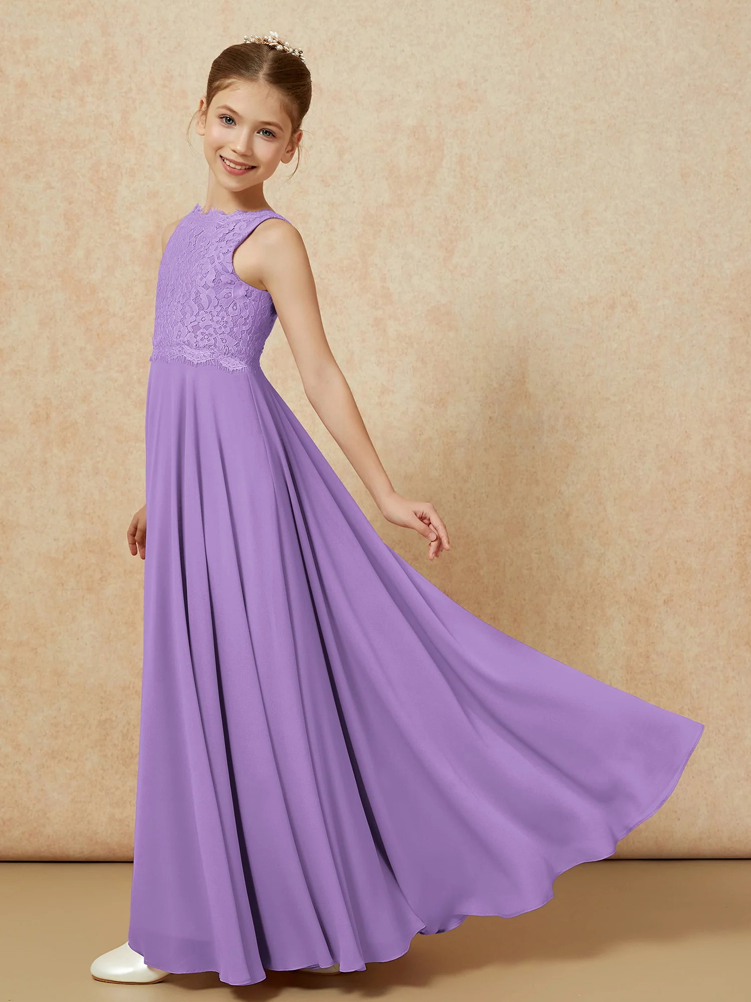 Bateau A-line Floor-length Chiffon Junior Bridesmaid Dress Tahiti - Image 4