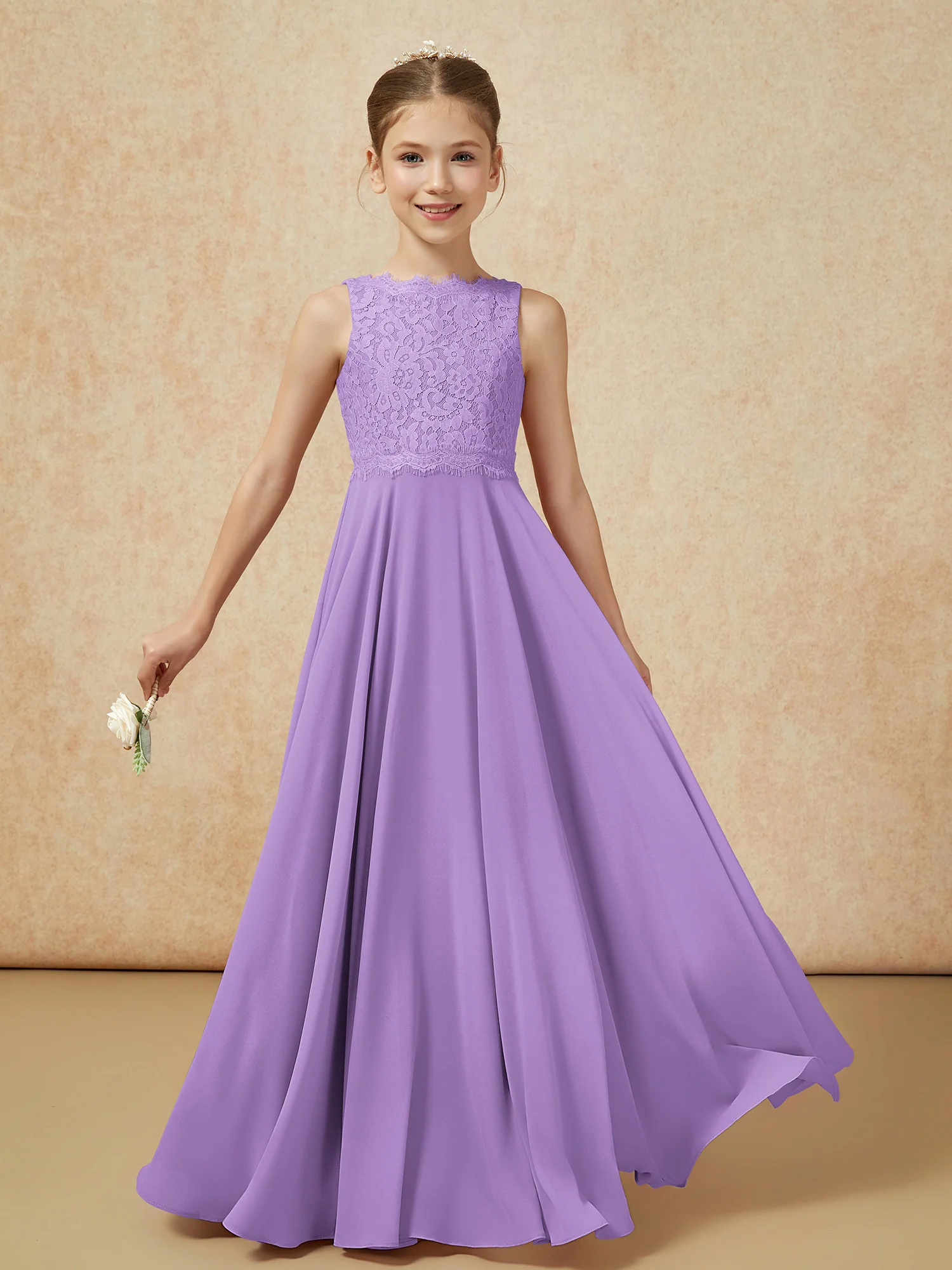 Bateau A-line Floor-length Chiffon Junior Bridesmaid Dress Tahiti - Image 5