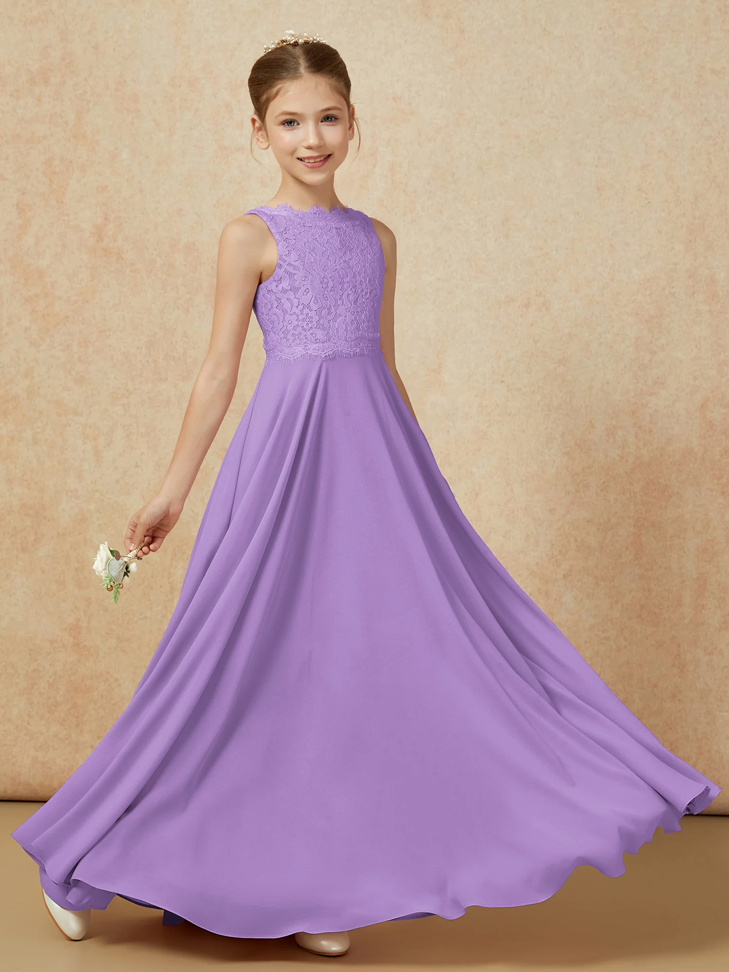 Bateau A-line Floor-length Chiffon Junior Bridesmaid Dress Tahiti - Image 6