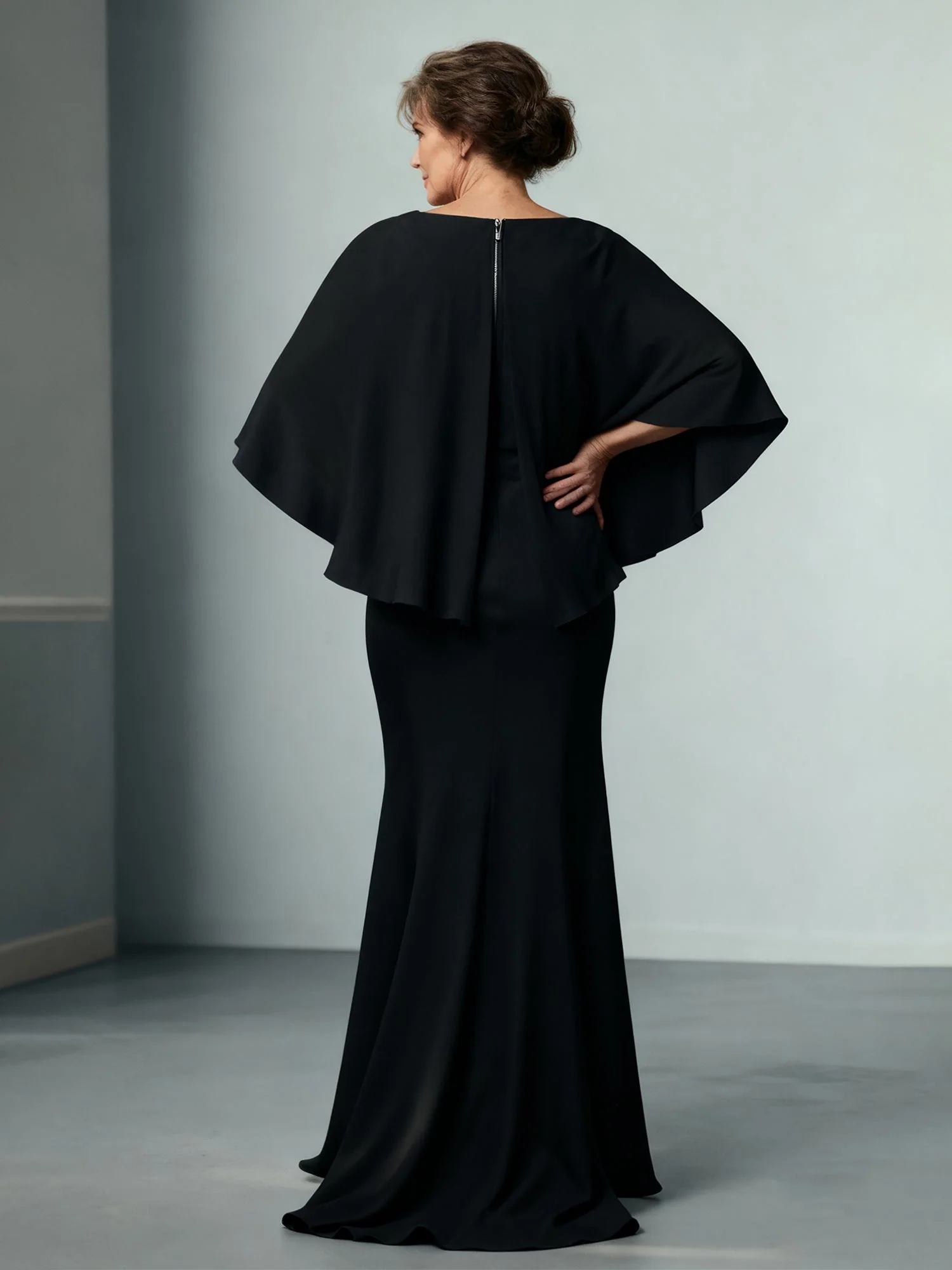Bateau Neck Sheath Floor-length Dress With Cape Brown - Image 2