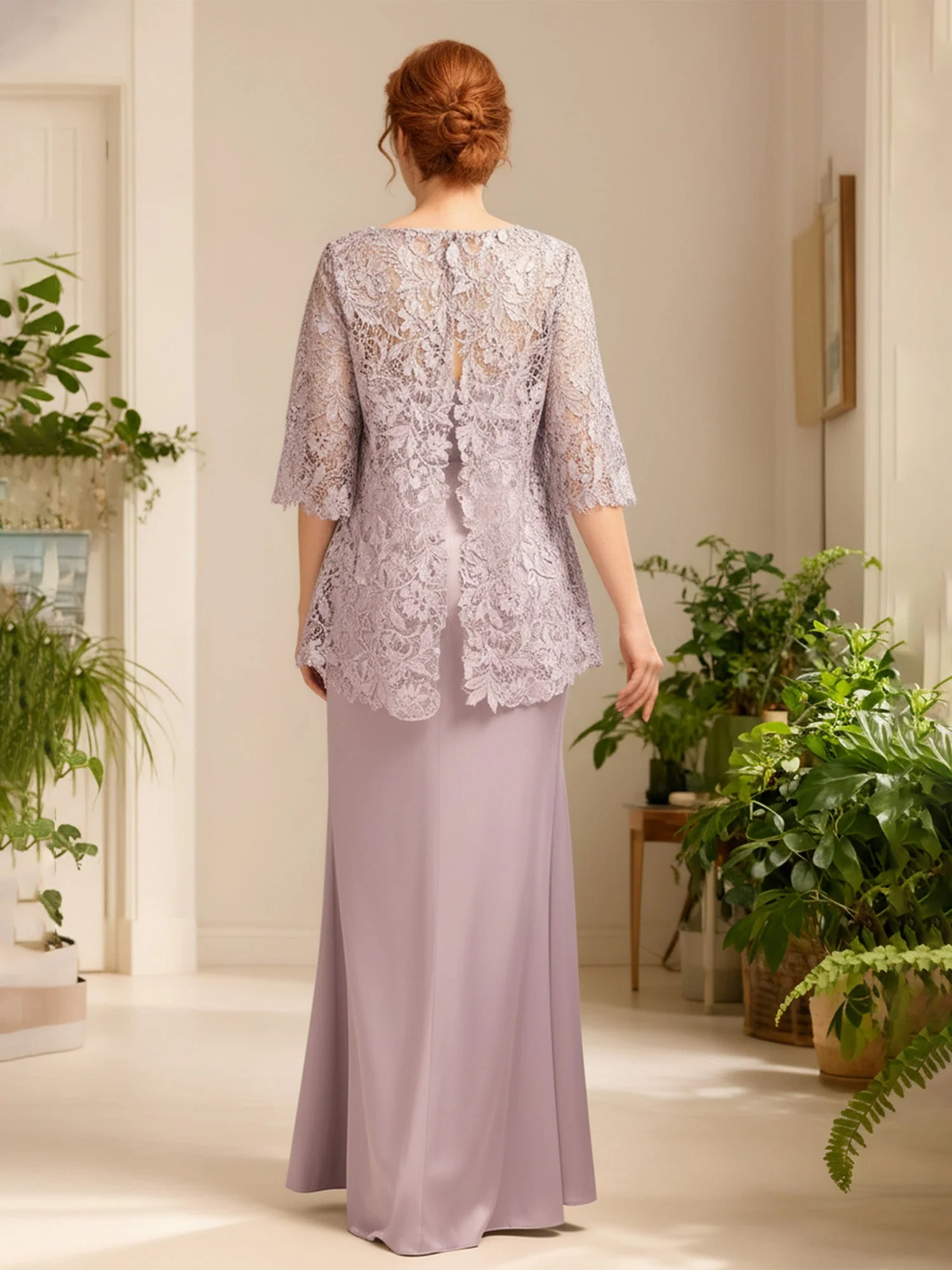 Bateau Neck Sheath Long Dress With Lace Jacket Pool - Image 2