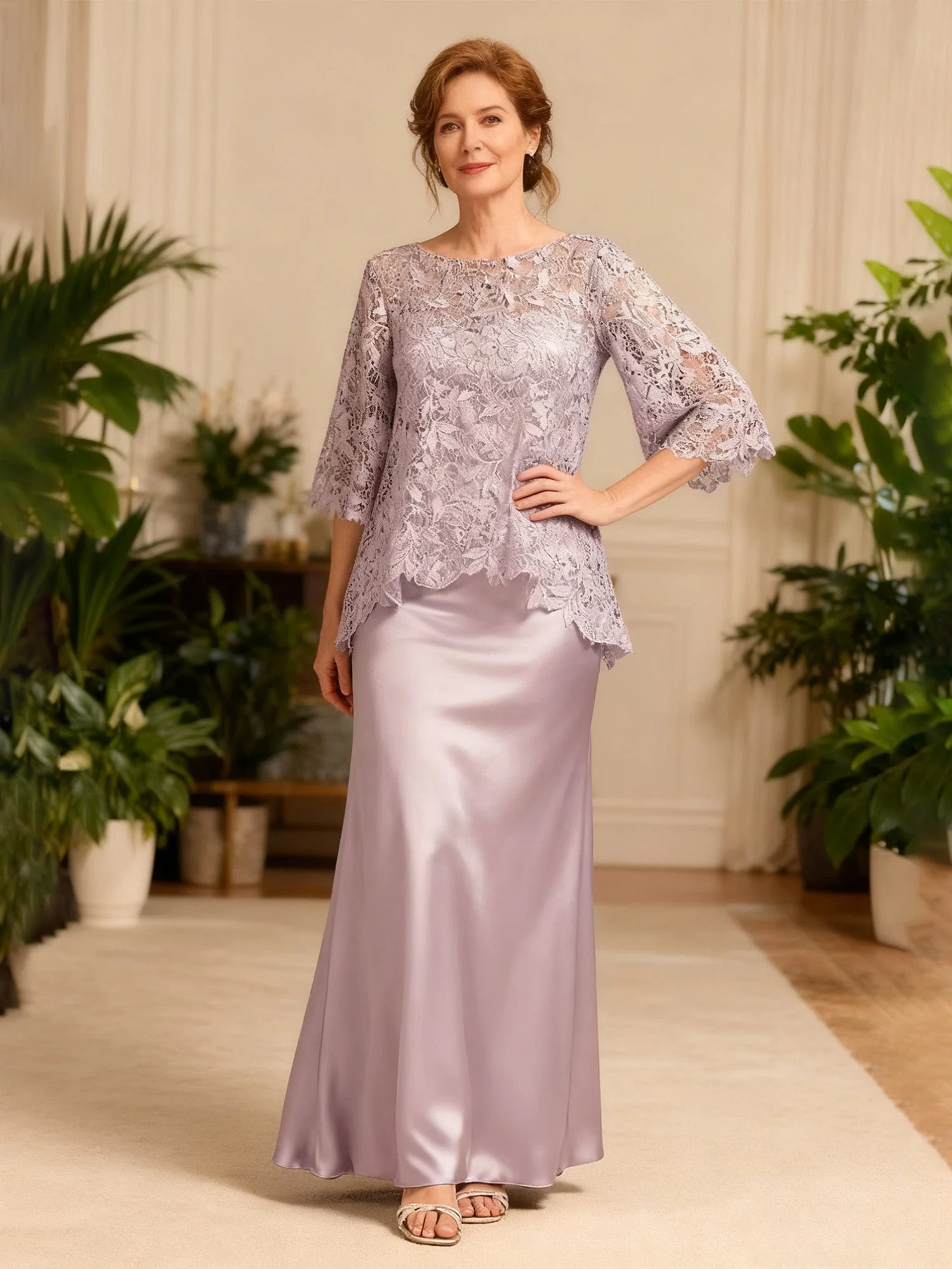 Bateau Neck Sheath Long Dress With Lace Jacket Tahiti