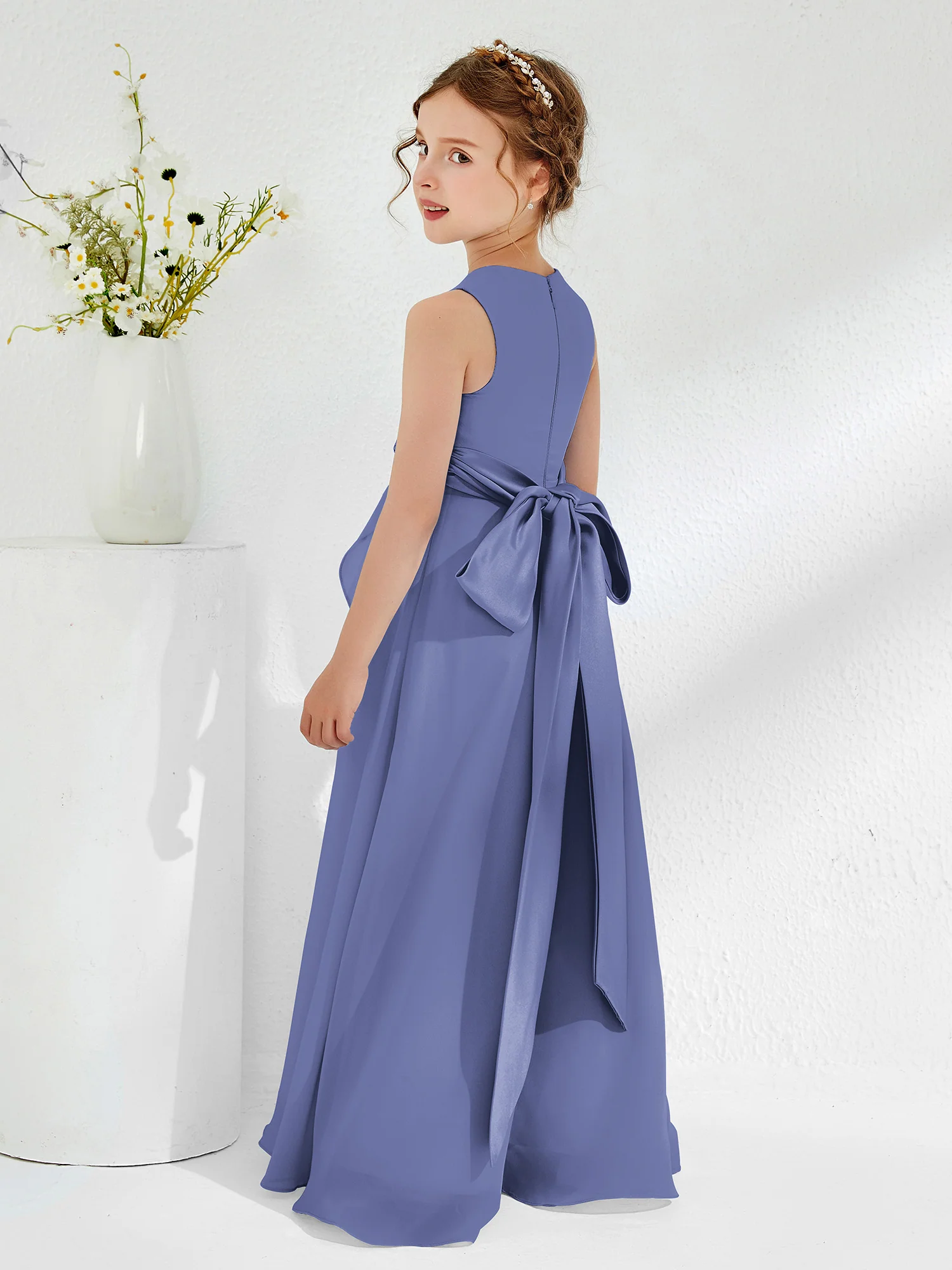 Bateau Neckline Ruffle Junior Bridesmaid Gowns Periwinkle - Image 2