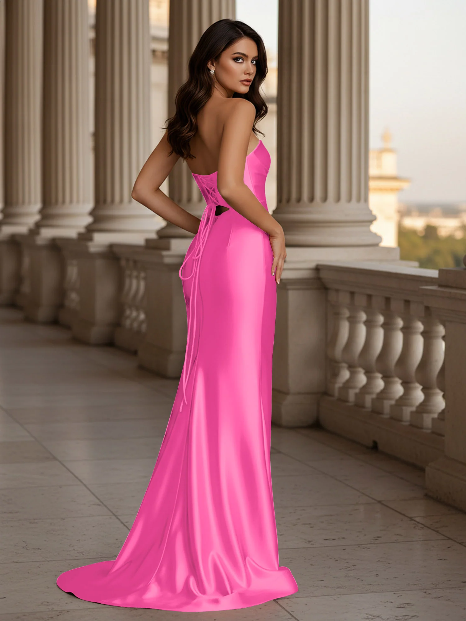 Pleated Sweetheart Cutout Bodycon Dress With Slit Azalea - Image 2
