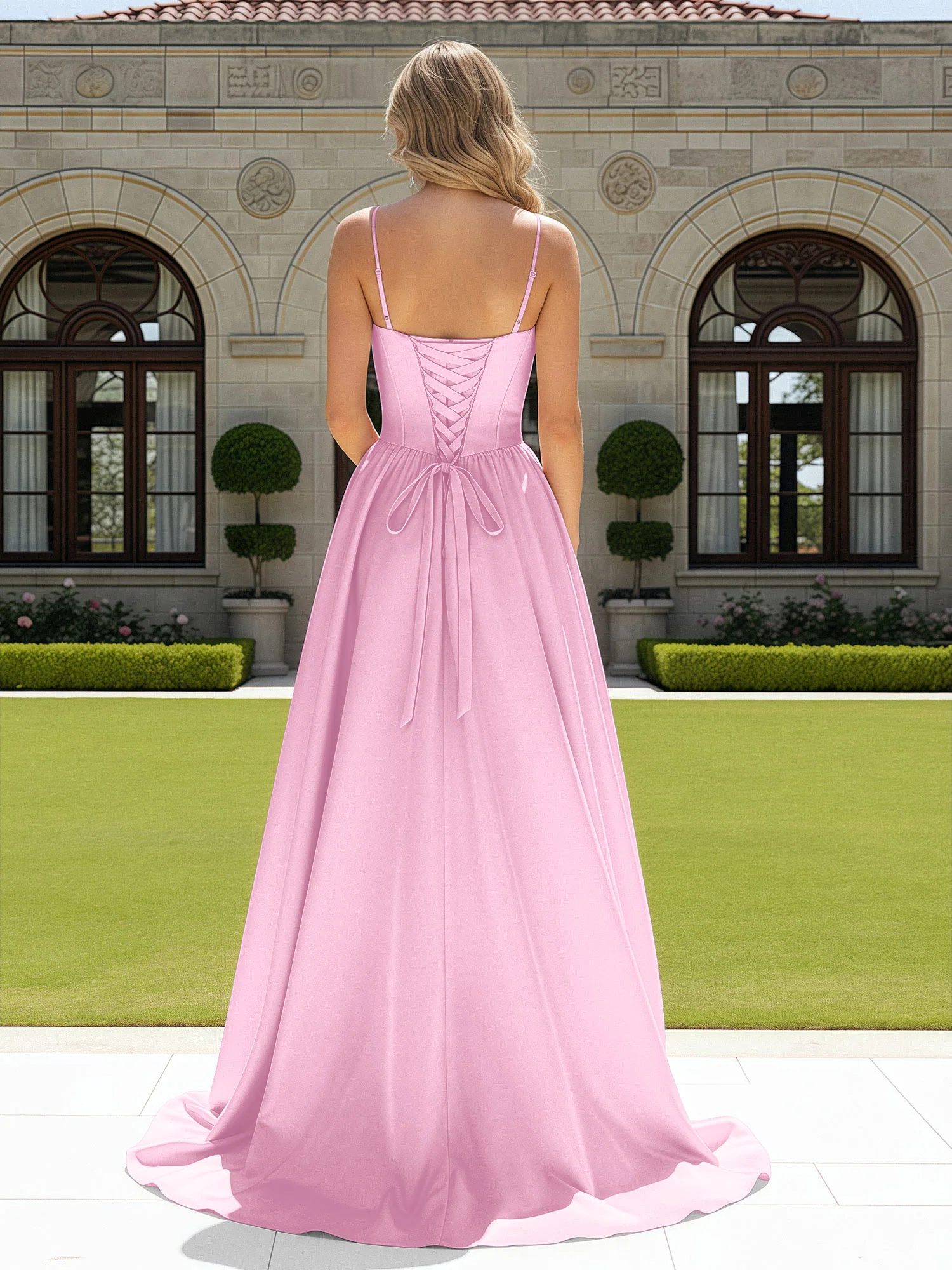 Beaded Sweetheart Corset Sweep Train Gown Candy Pink - Image 2