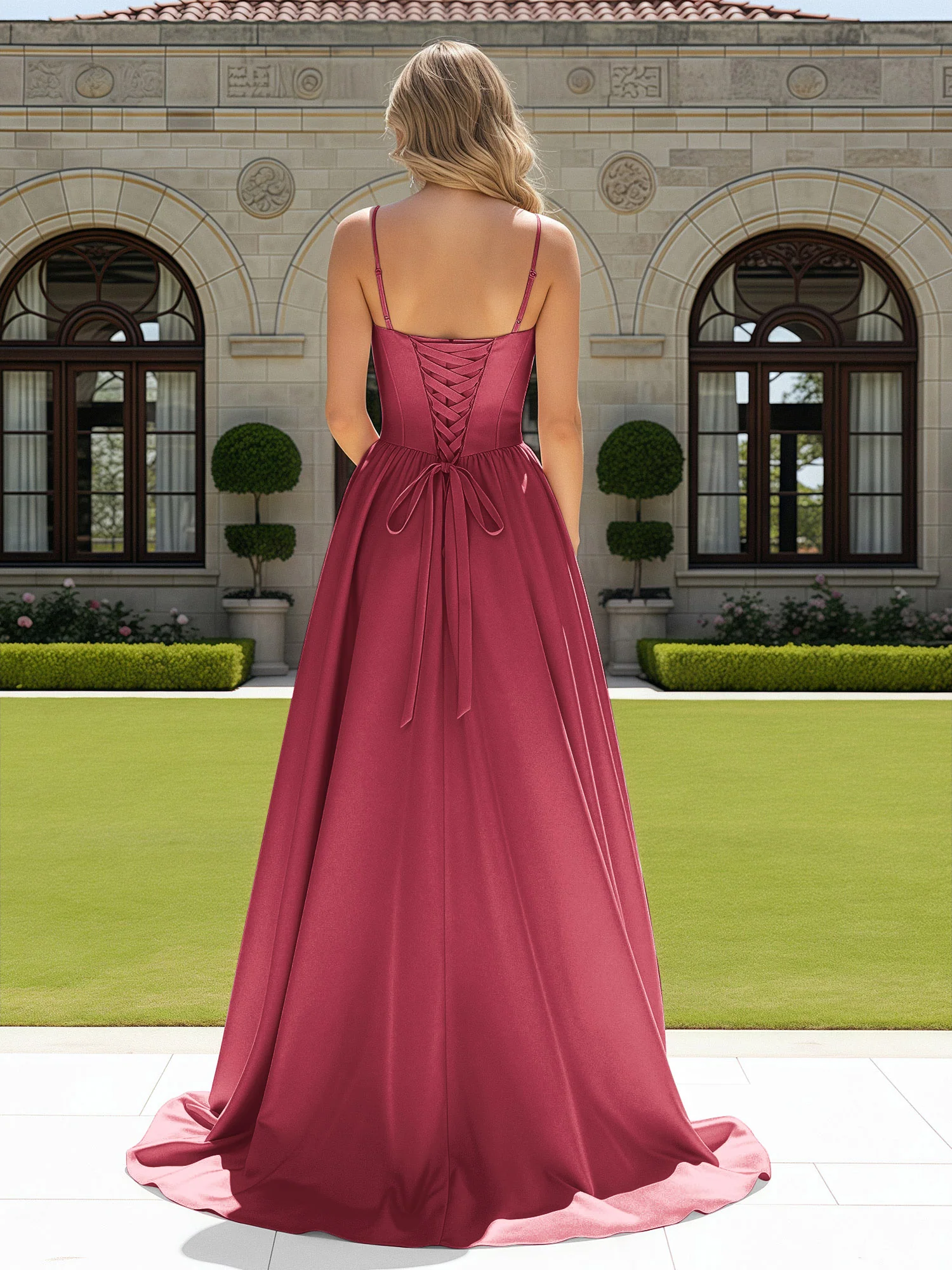 Beaded Sweetheart Corset Sweep Train Gown Cinnamon Rose - Image 2