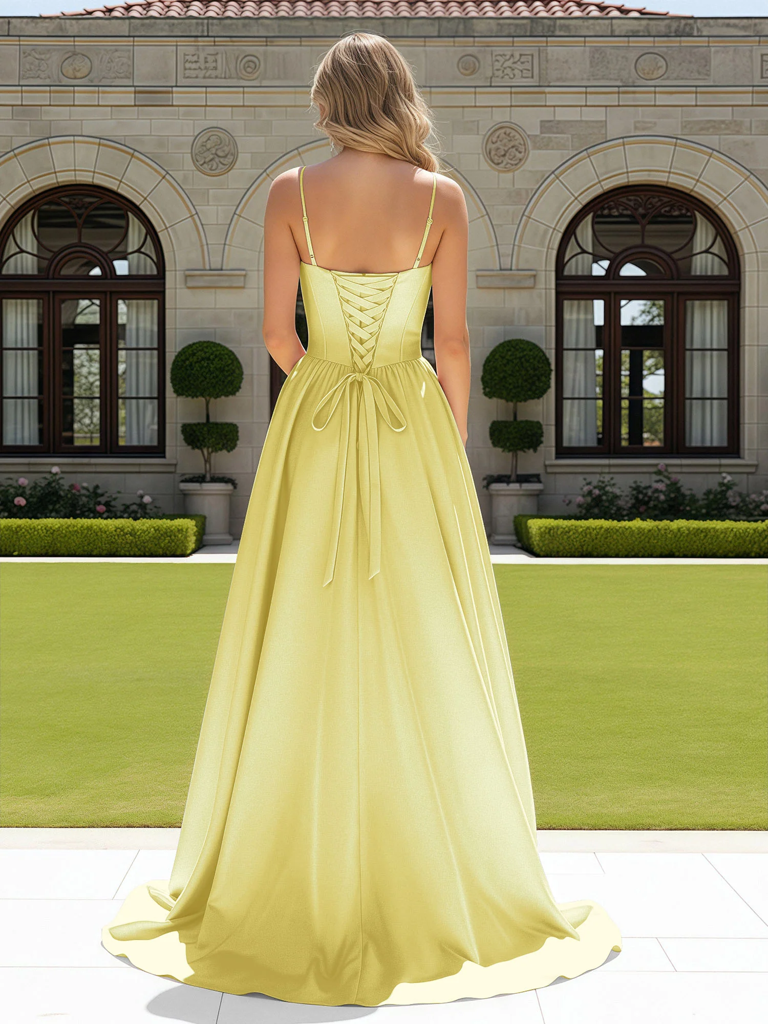 Beaded Sweetheart Corset Sweep Train Gown Daffodil - Image 2